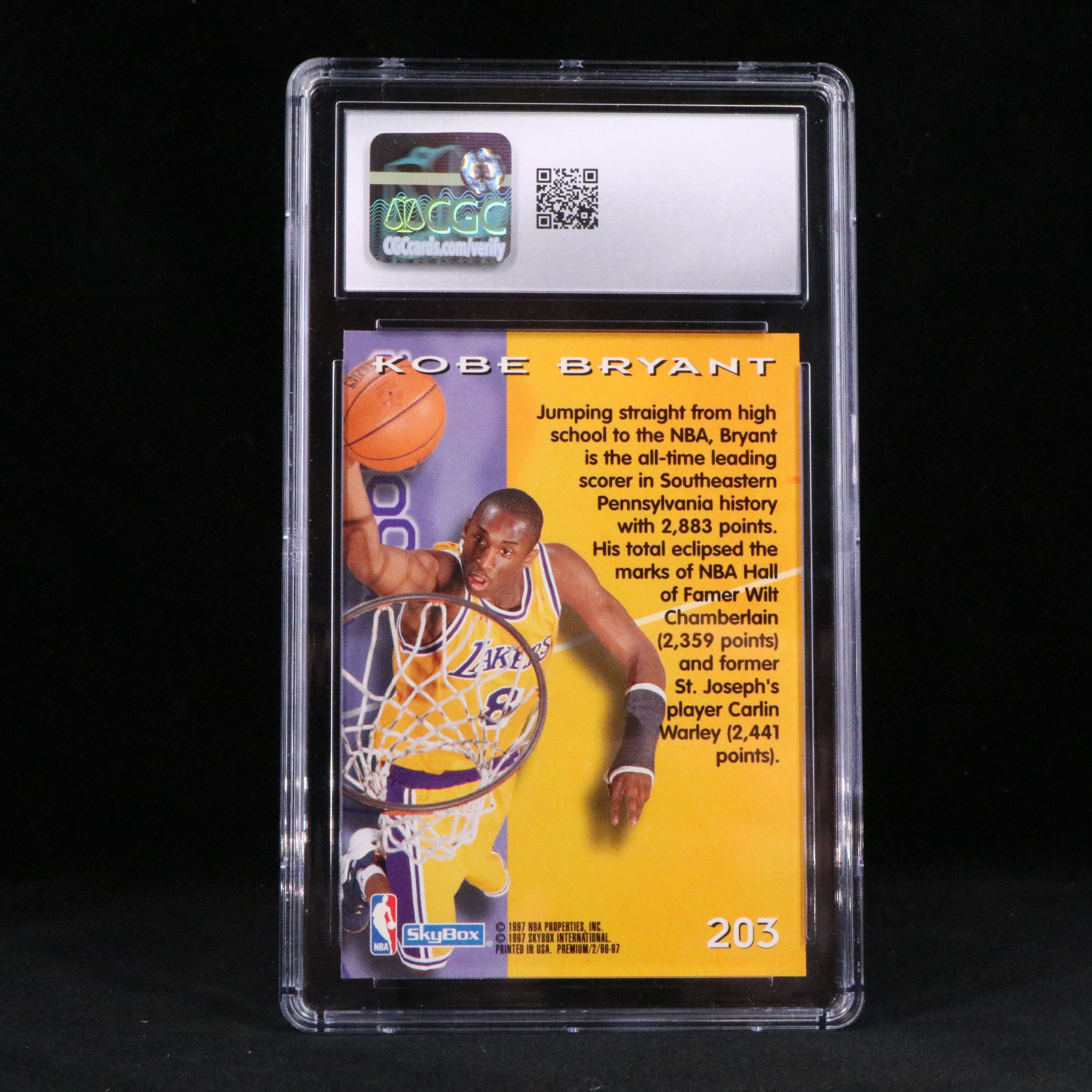 1996-97 Skybox Premium Kobe Bryant Rookie Basketball Card Graded CGC 9