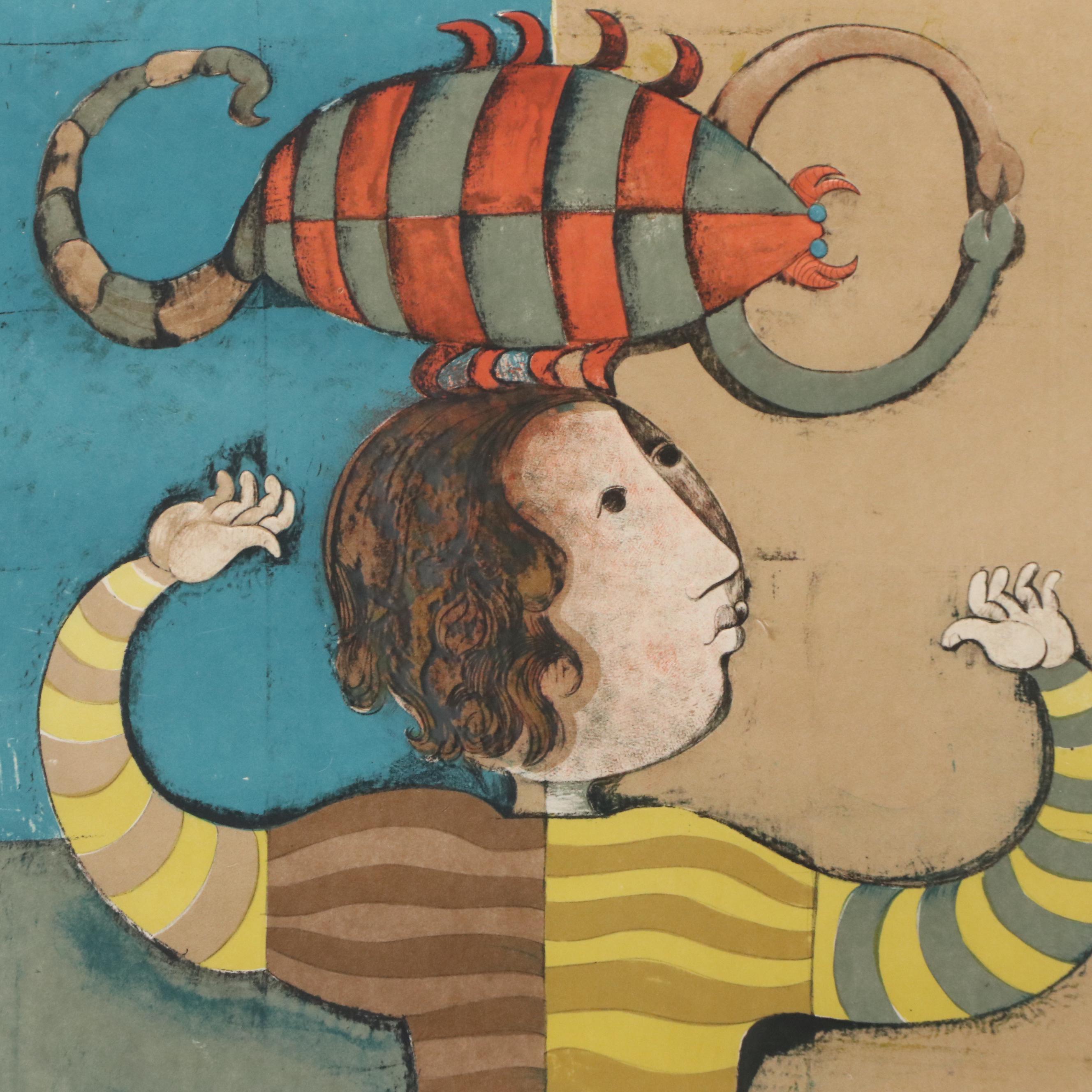 Graciela Rodo Boulanger Embossed Color Lithograph "Zodiac Scorpio"