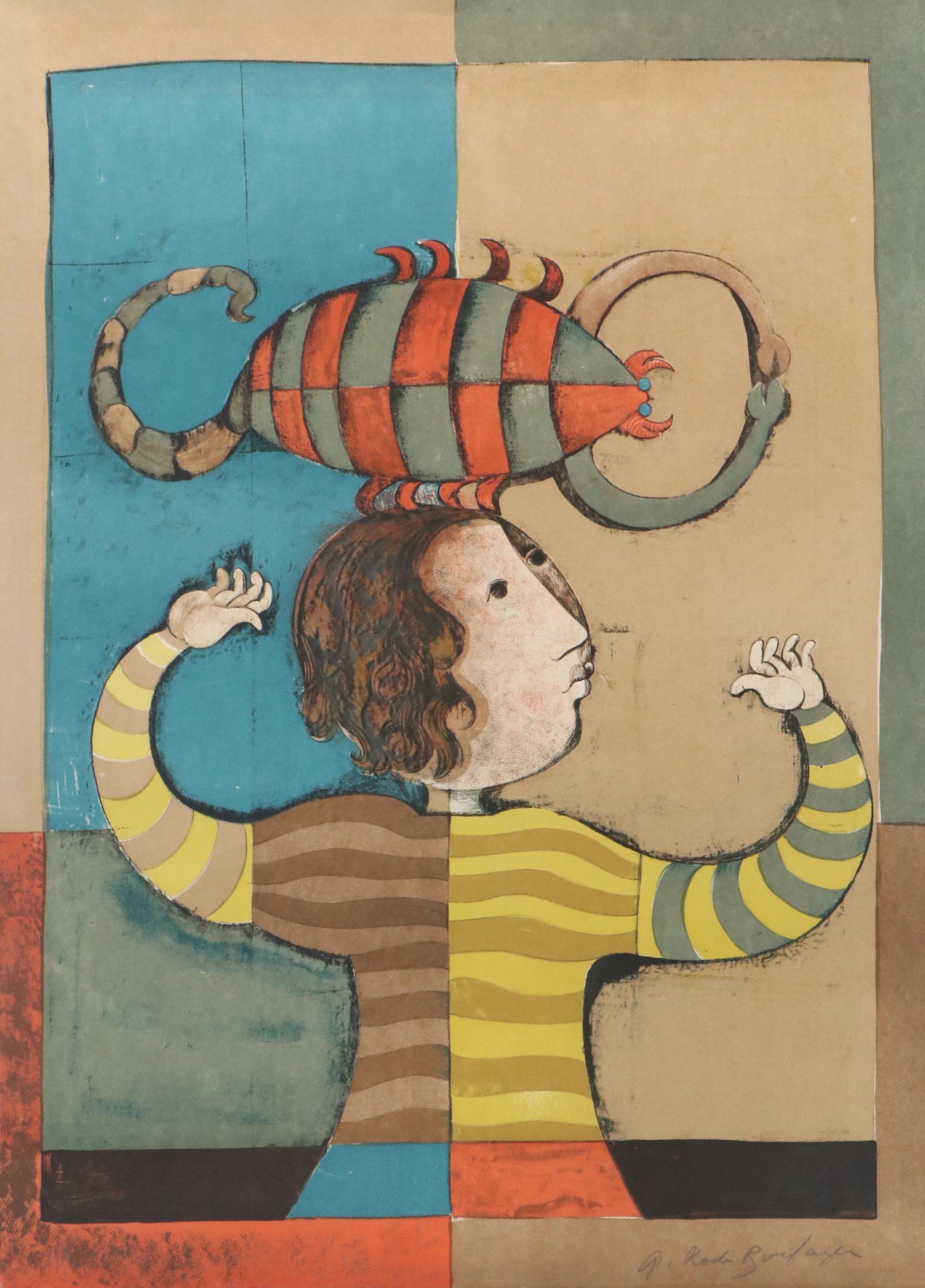 Graciela Rodo Boulanger Embossed Color Lithograph "Zodiac Scorpio"