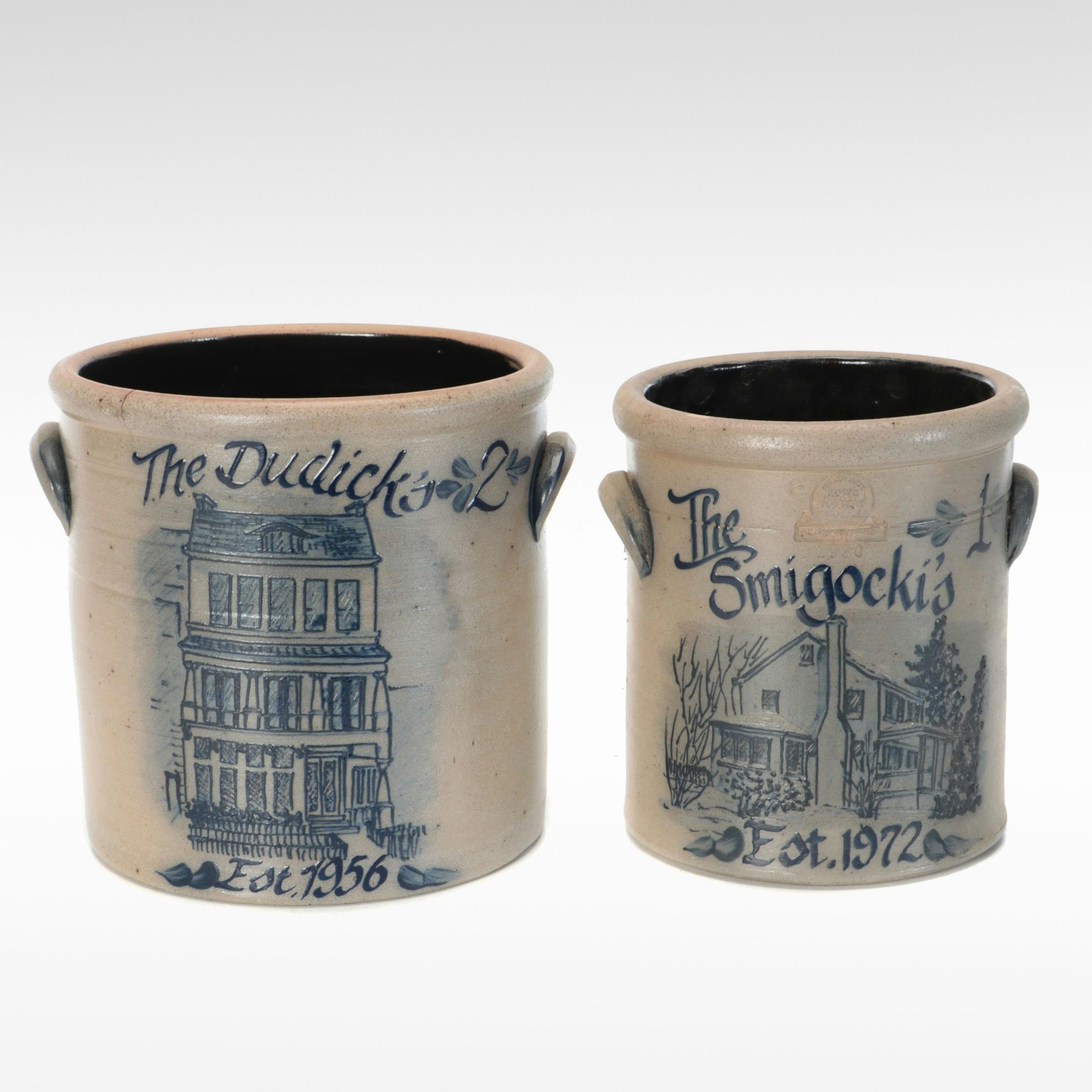 Rowe Pottery Works Salt Glazed Stoneware Crocks, Late 20th Century