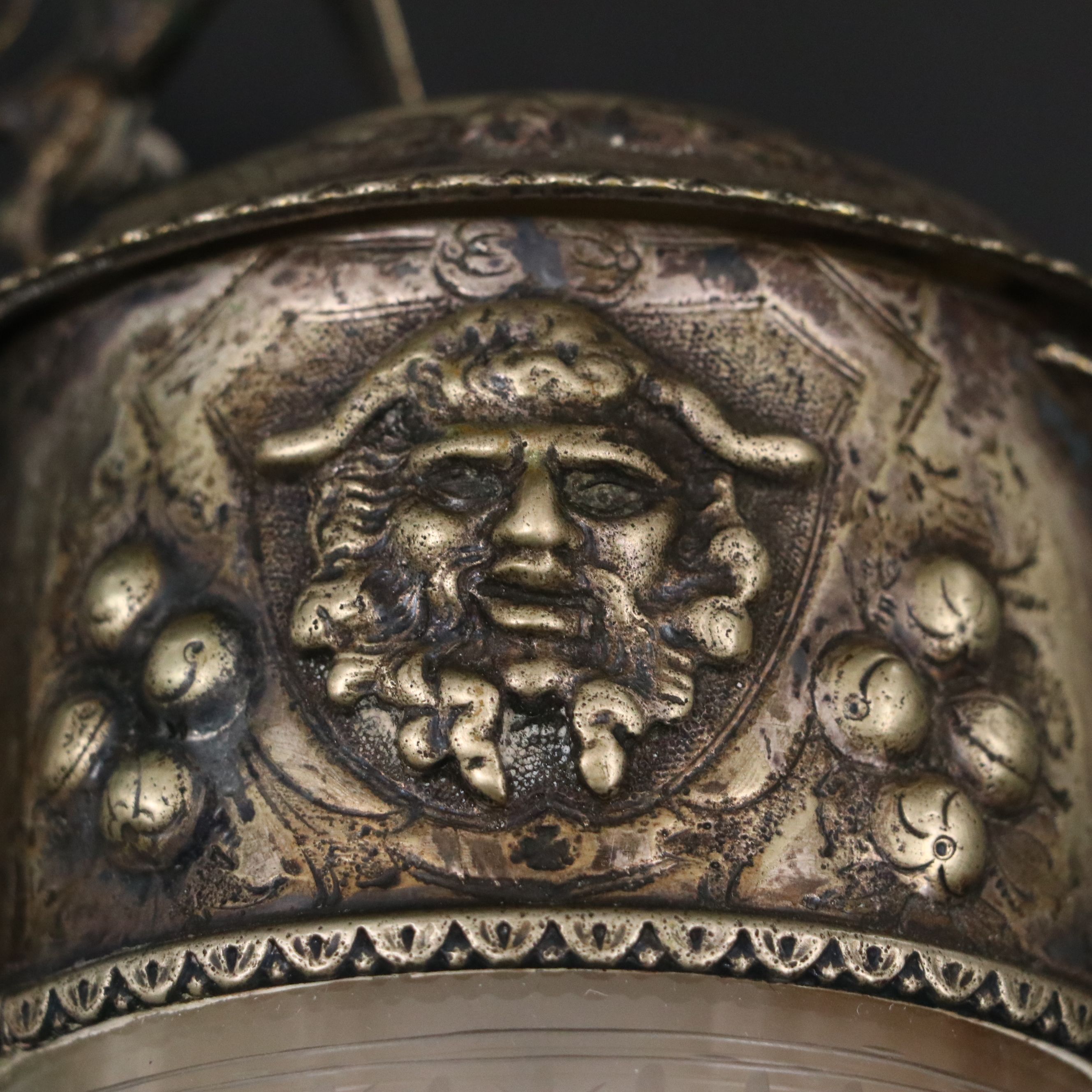 Victorian Etched Glass and Silver Plate Wine Jug with Armorial Finial