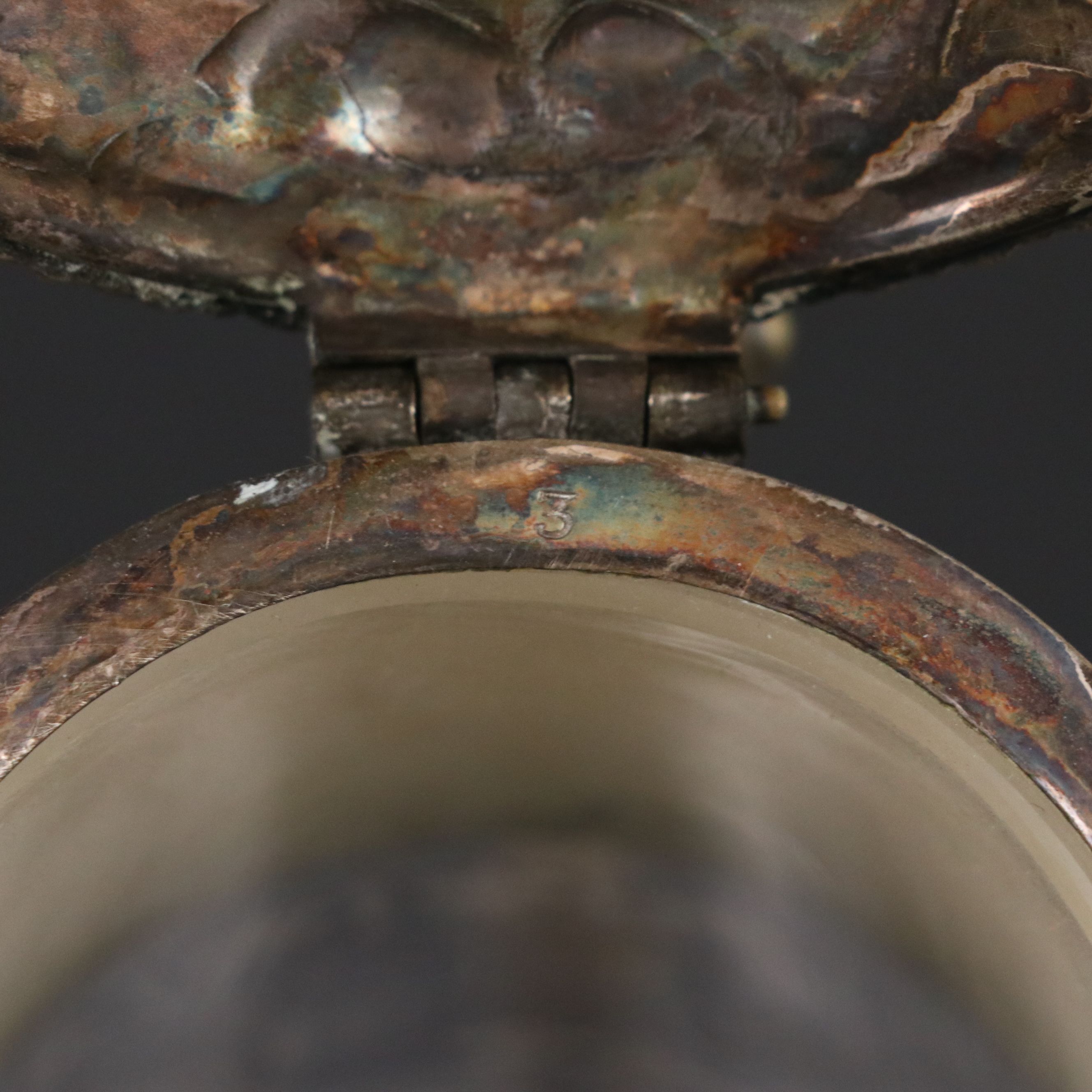 Victorian Etched Glass and Silver Plate Wine Jug with Armorial Finial