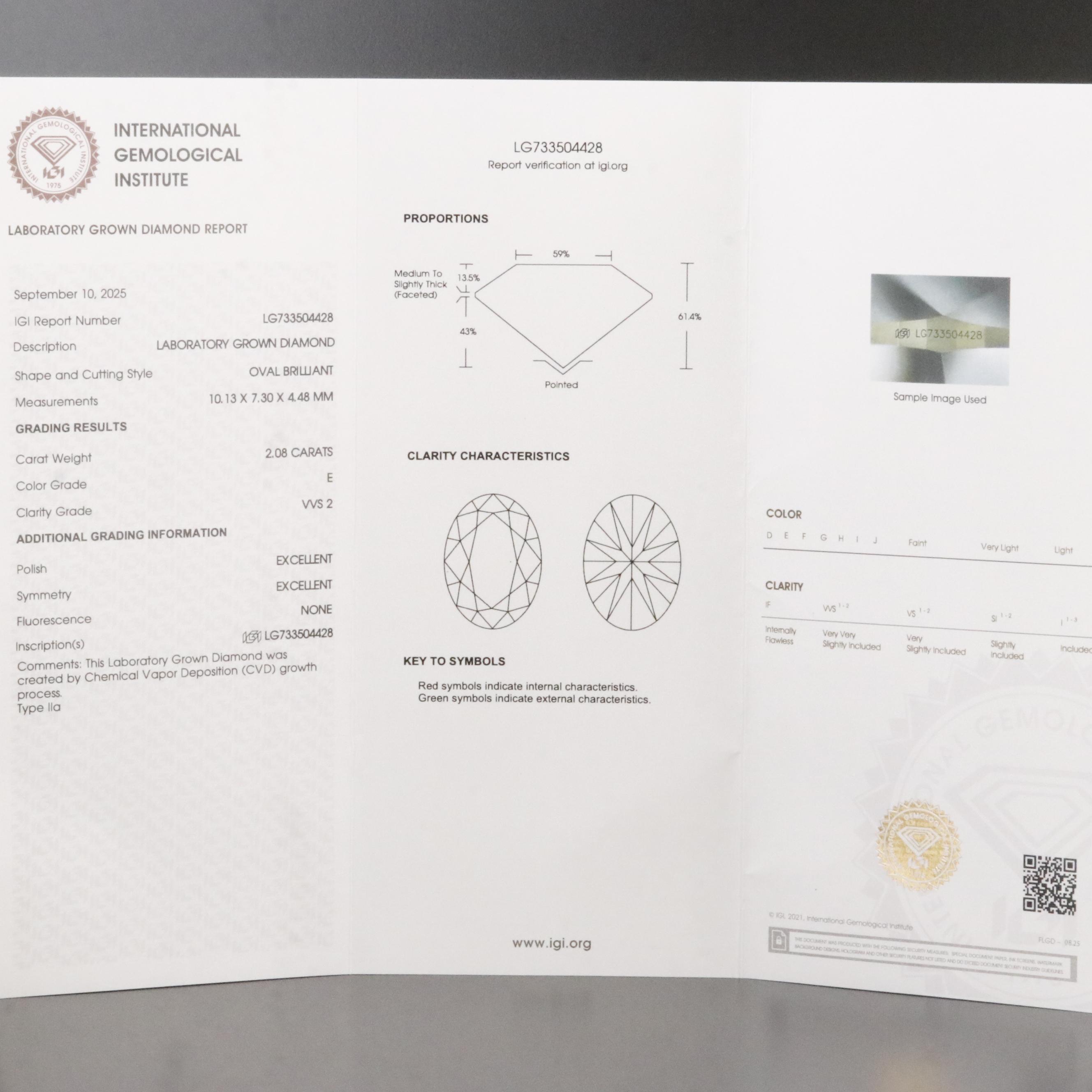18K 2.08 CT Lab Grown Diamond Solitaire Ring with IGI Report