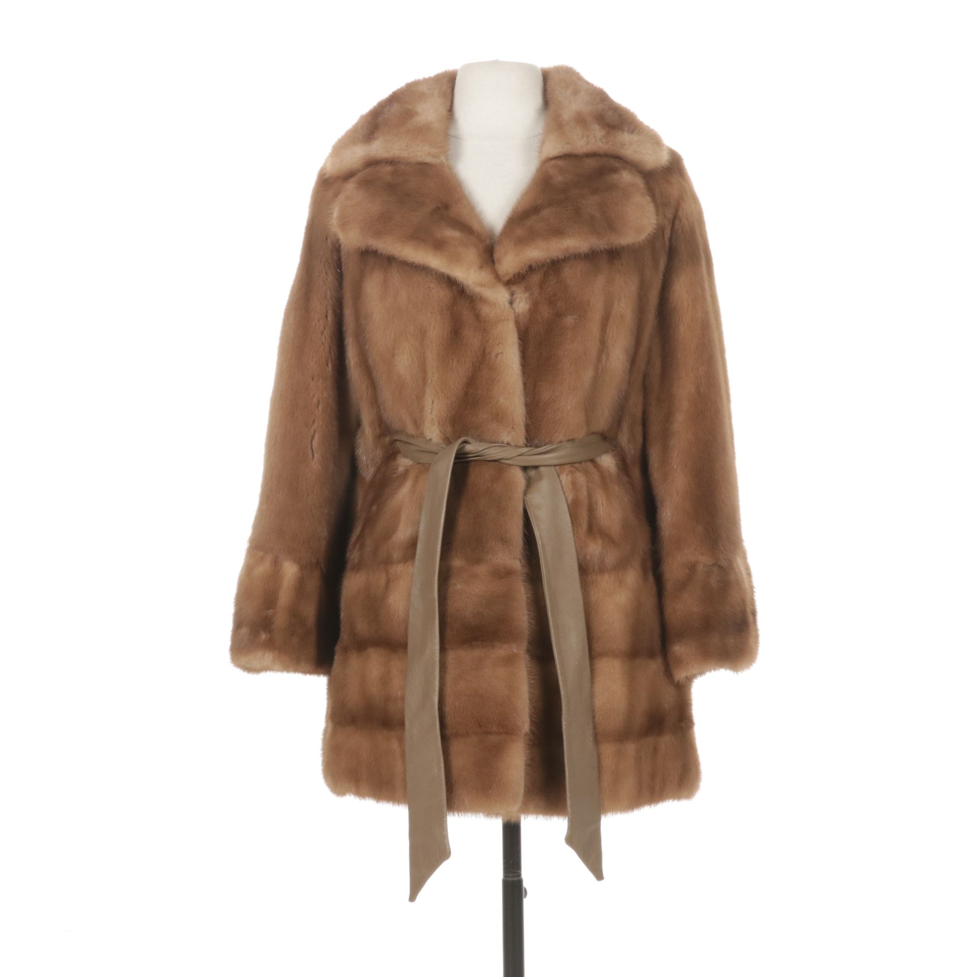 Pastel Mink Fur Stroller with Leather Tie Belt