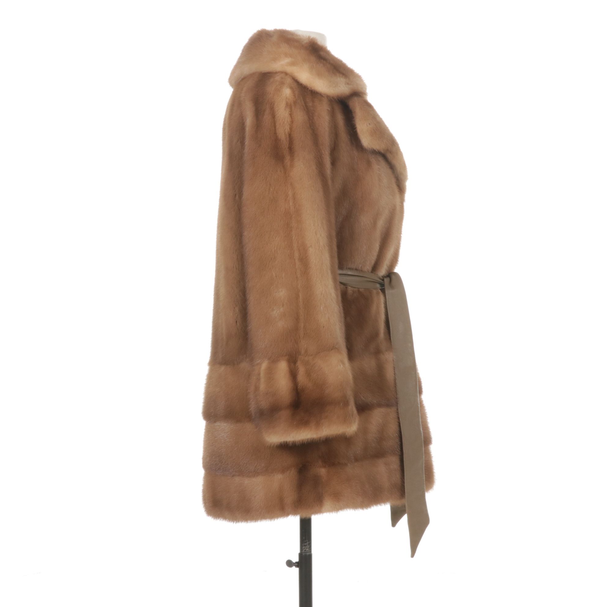 Pastel Mink Fur Stroller with Leather Tie Belt