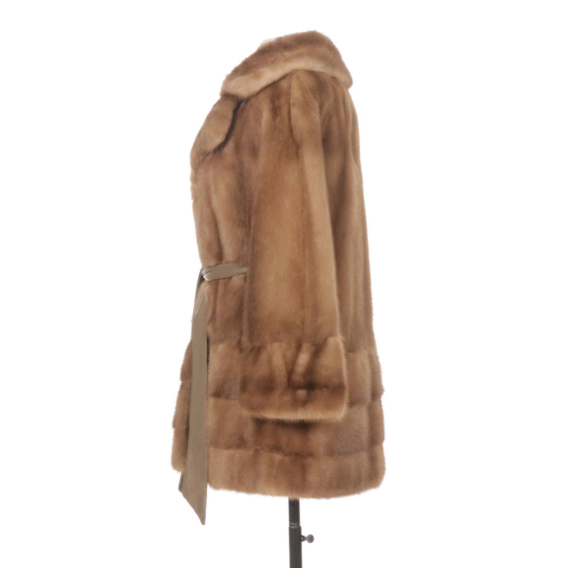 Pastel Mink Fur Stroller with Leather Tie Belt