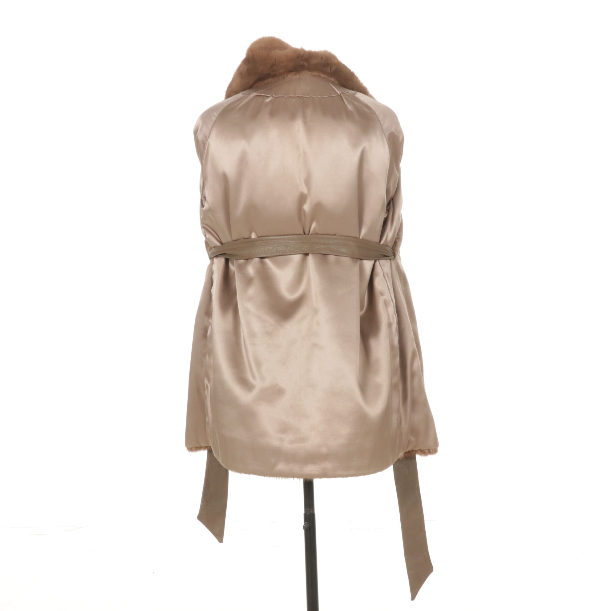 Pastel Mink Fur Stroller with Leather Tie Belt