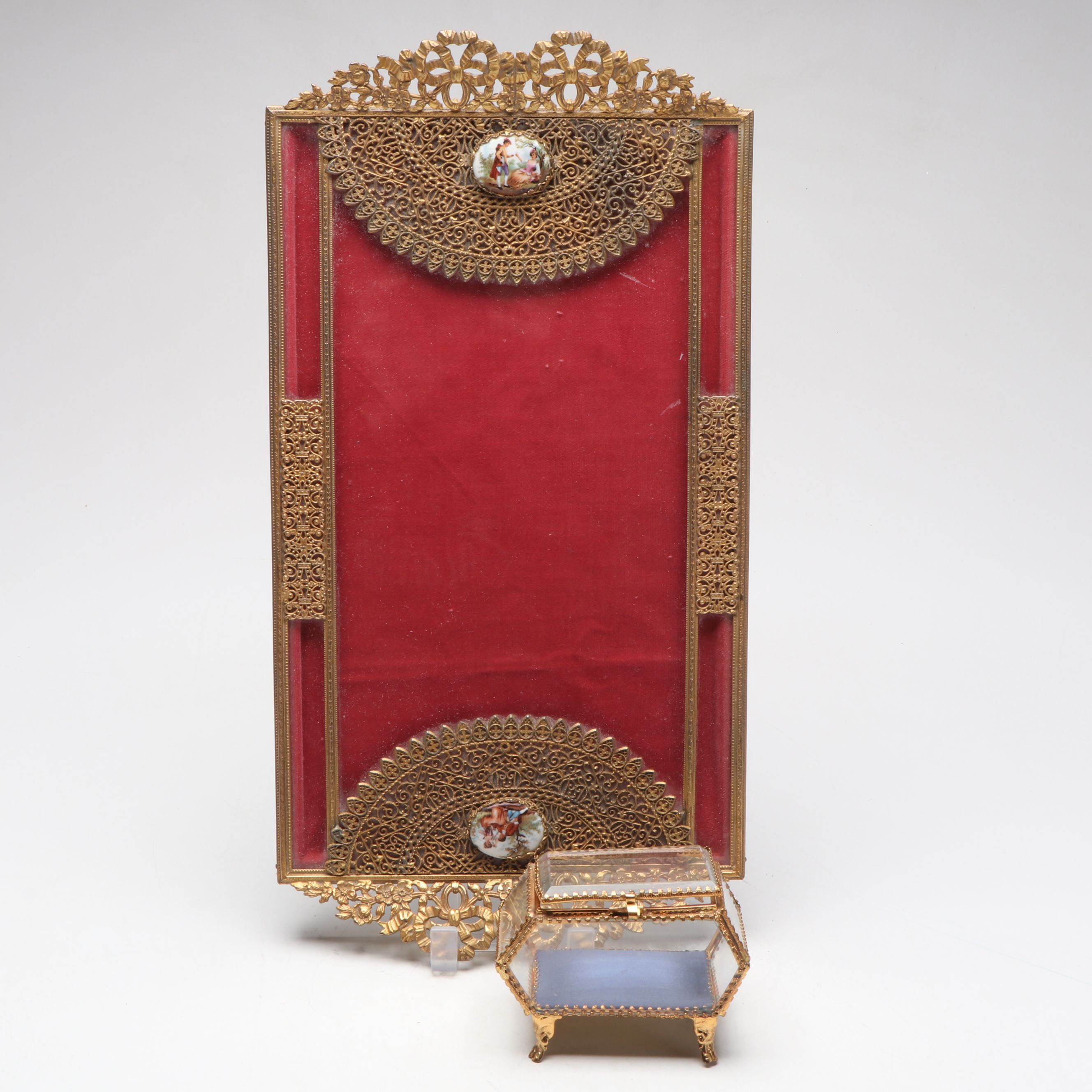 Louis XVI Style Ormolu Brass and Glass Vanity Tray with  Box