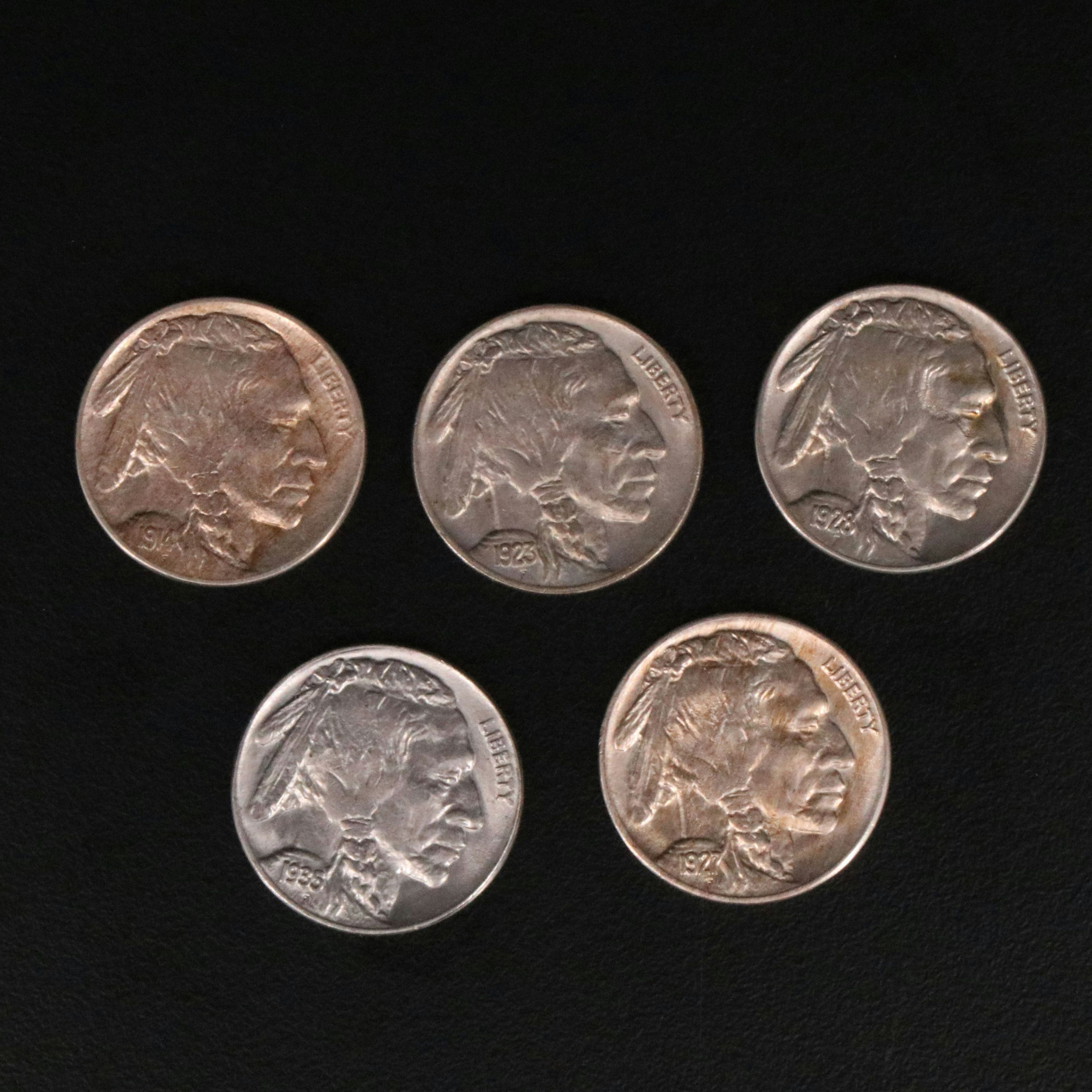 Group of Five Better Buffalo Nickels Including a 1914