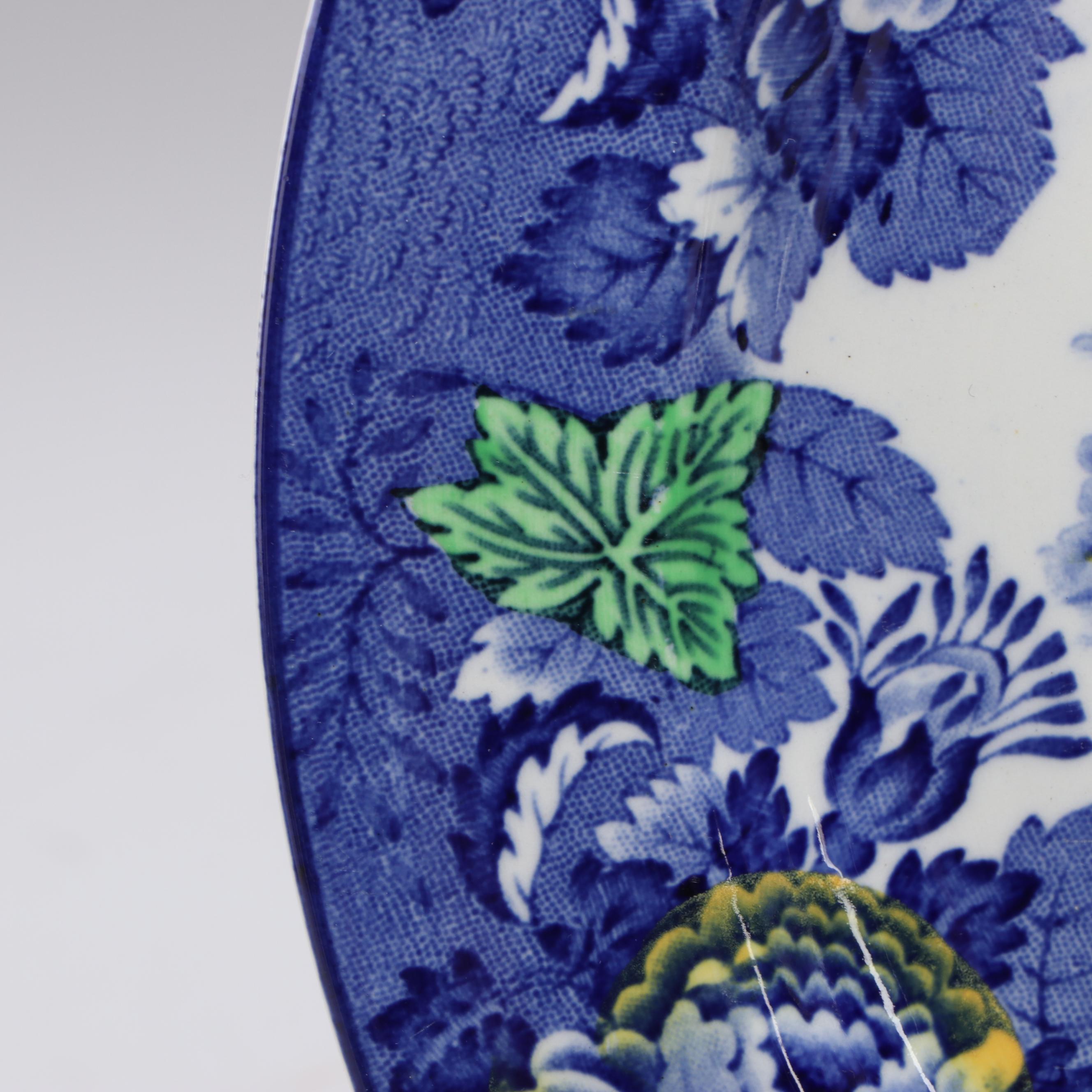 Wood & Sons Blue Polychrome Transferware Tom Turkey Plate, 20th Century