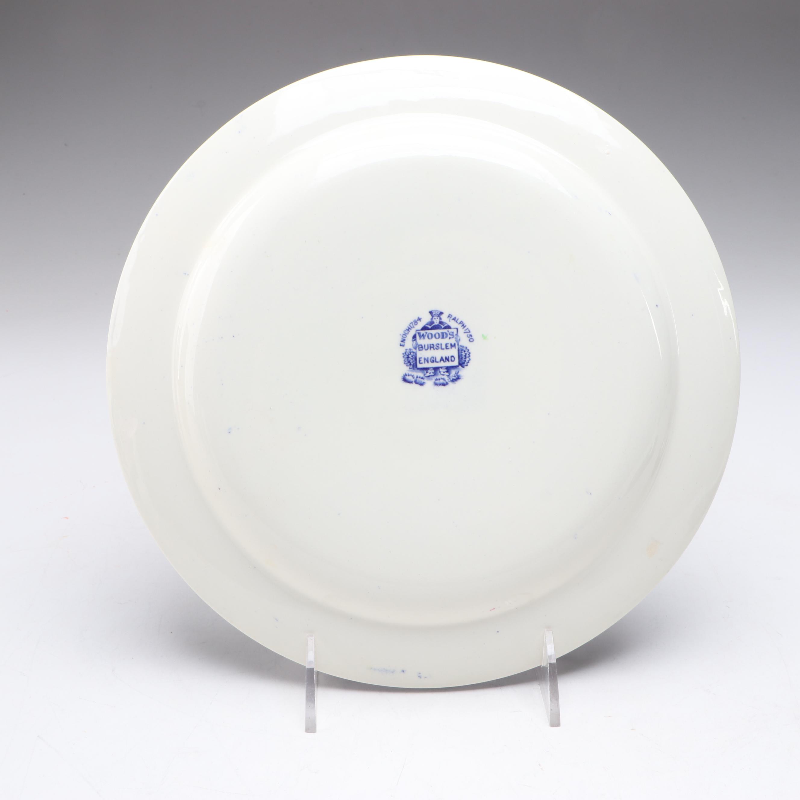 Wood & Sons Blue Polychrome Transferware Tom Turkey Plate, 20th Century