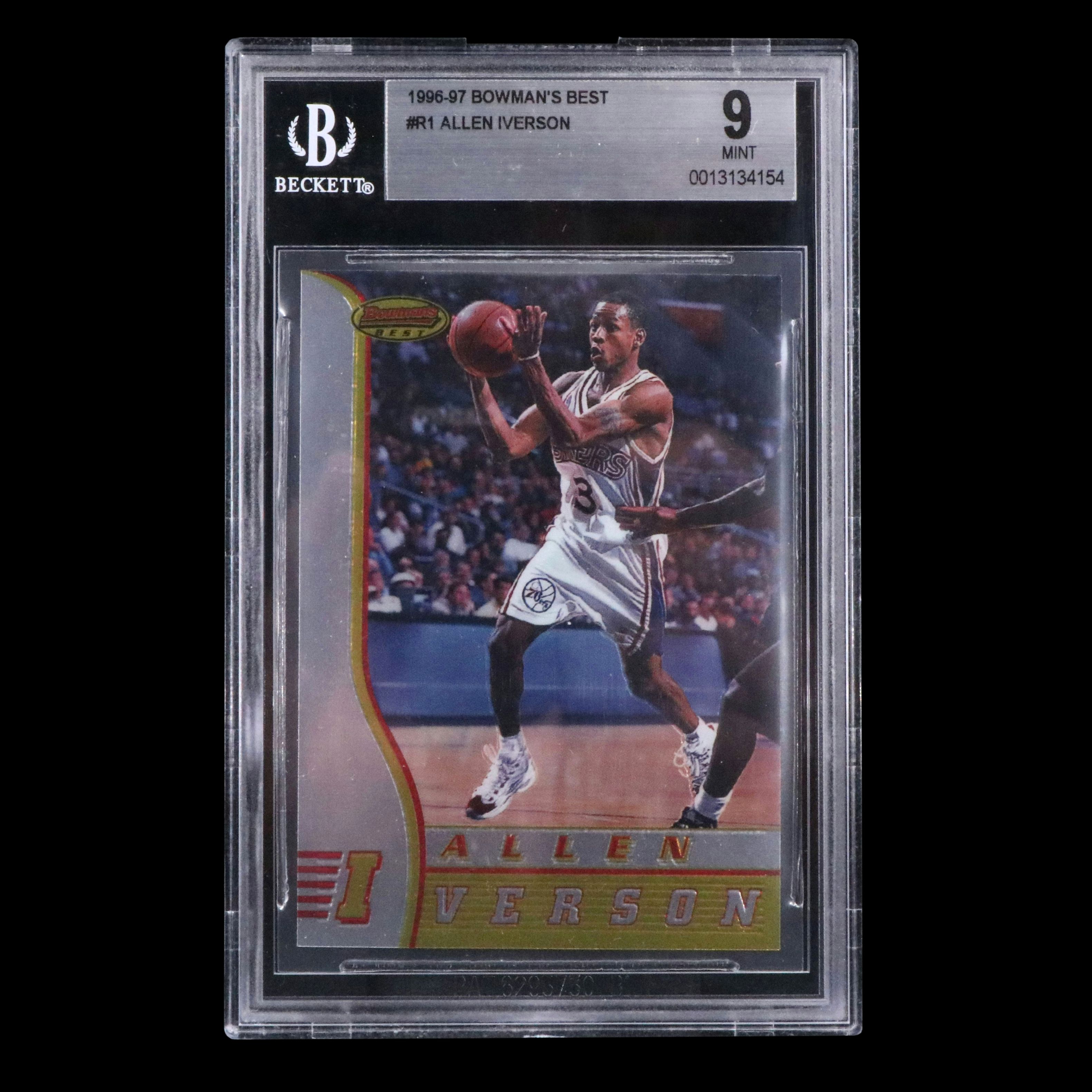 1996-97 Bowman’s Best Allen Iverson Rookie Basketball Card Graded BGS 9