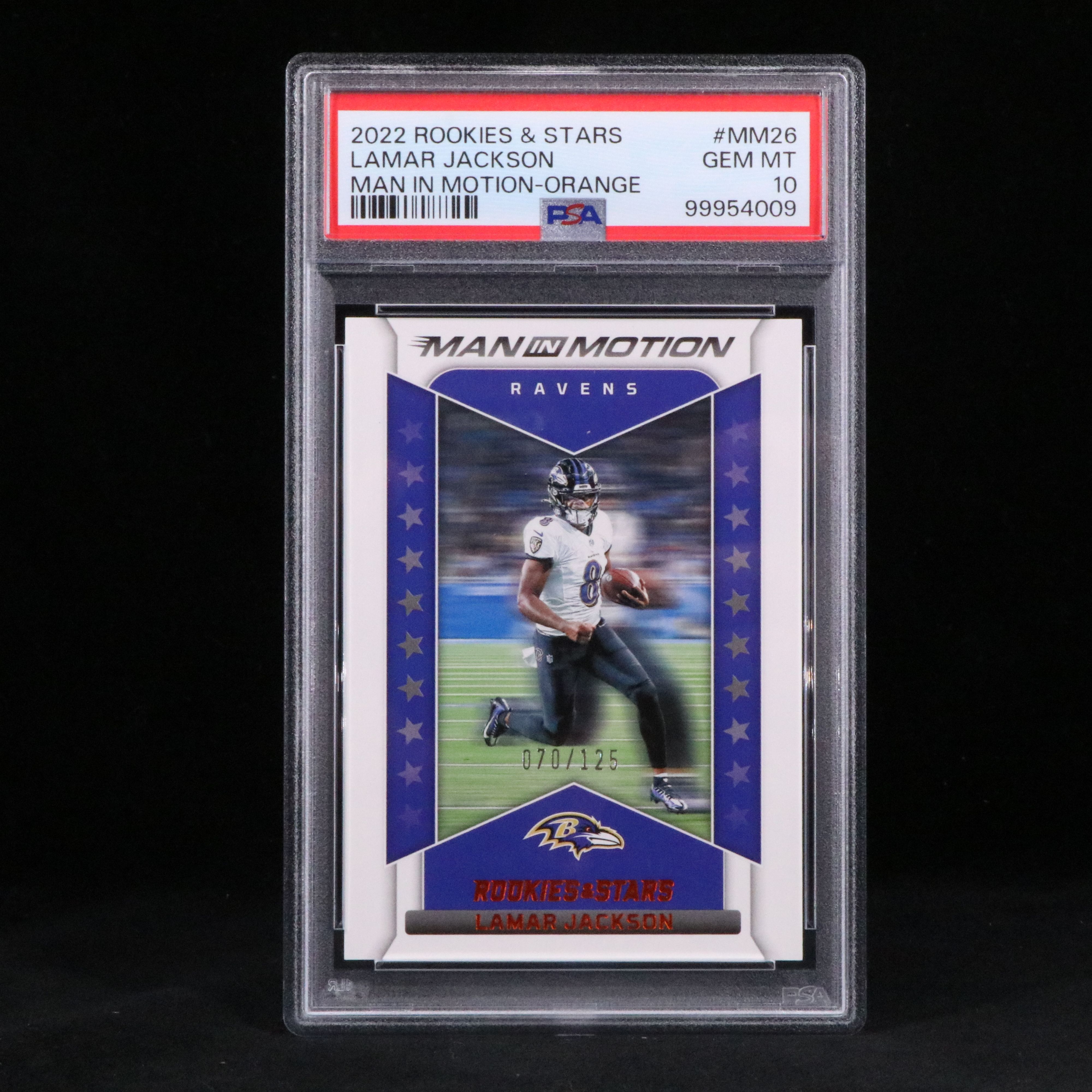 2022 Rookies & Stars Lamar Jackson Man In Motion Card No. 070/125 Graded PSA 10
