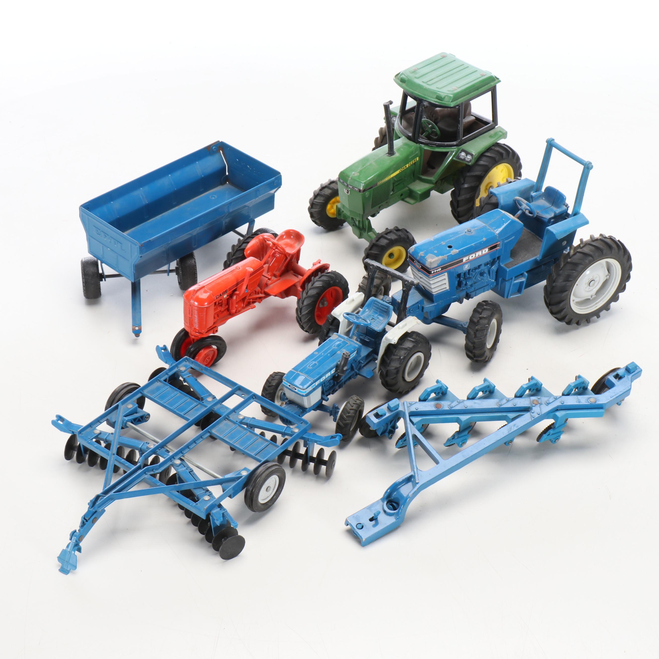 Ford and John Deere Metal Model Tractors and Other Farm Accessories