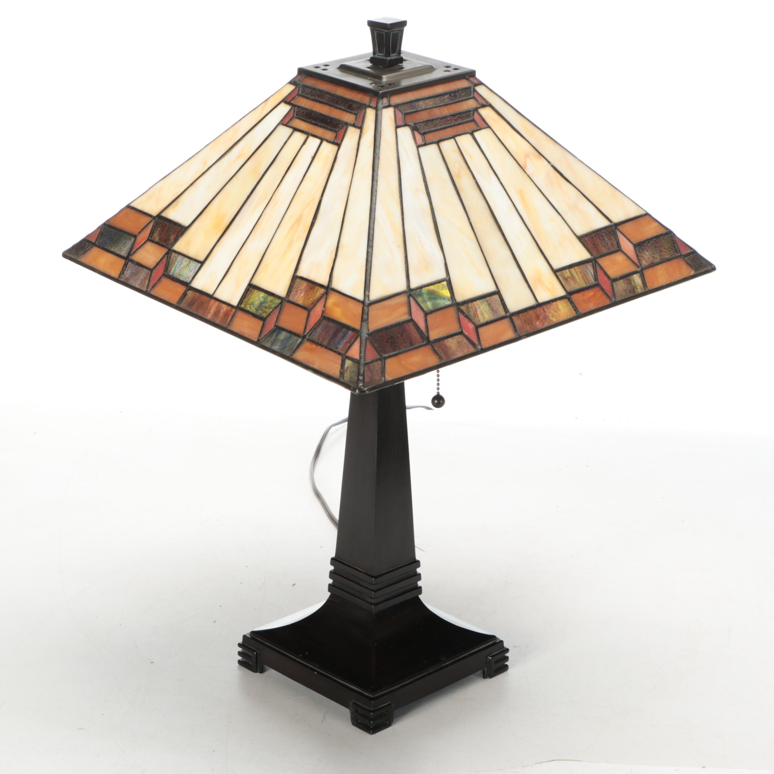 Prairie Style ORB Metal Table Lamps with Slag Glass Pyramid Shades