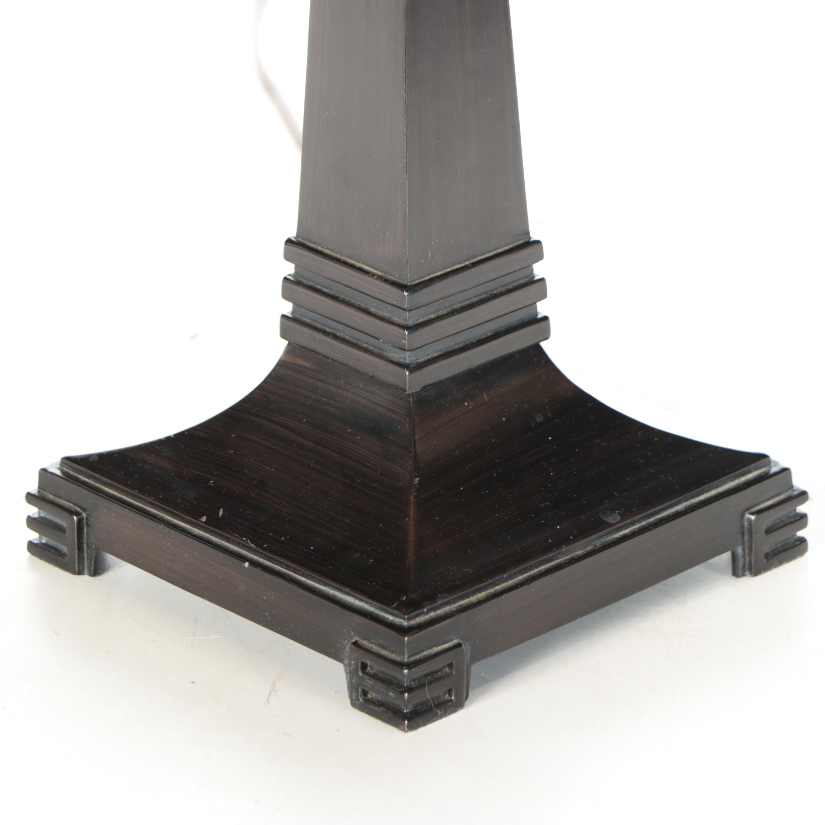 Prairie Style ORB Metal Table Lamps with Slag Glass Pyramid Shades