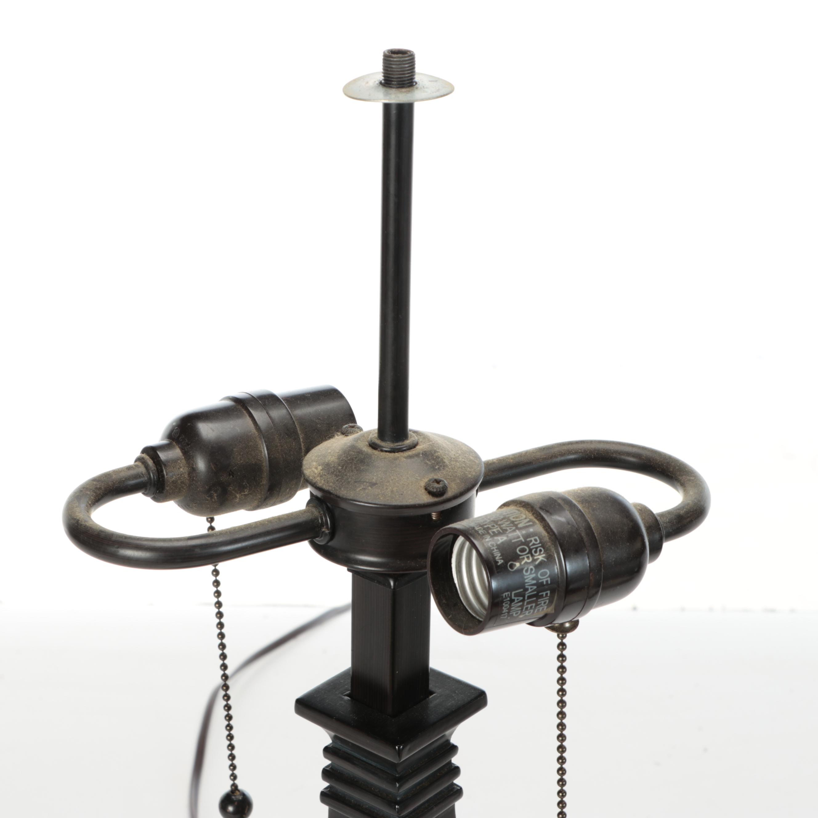 Prairie Style ORB Metal Table Lamps with Slag Glass Pyramid Shades