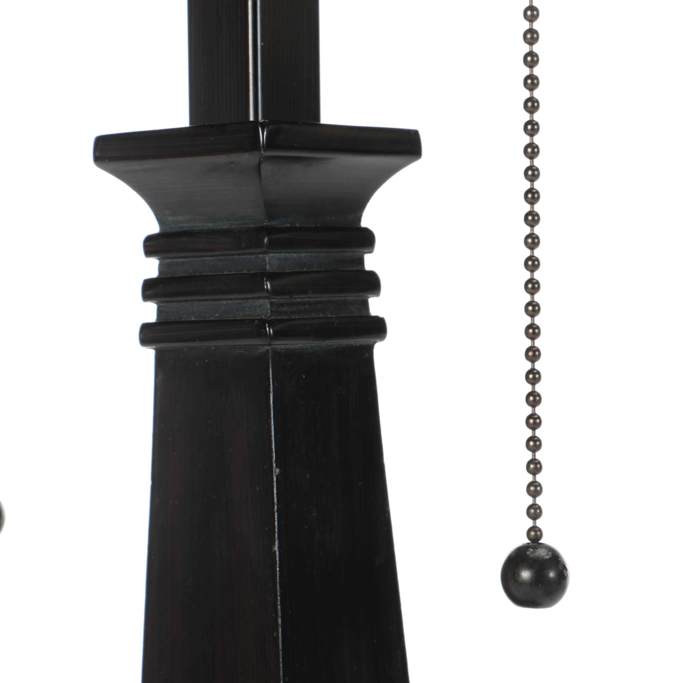 Prairie Style ORB Metal Table Lamps with Slag Glass Pyramid Shades