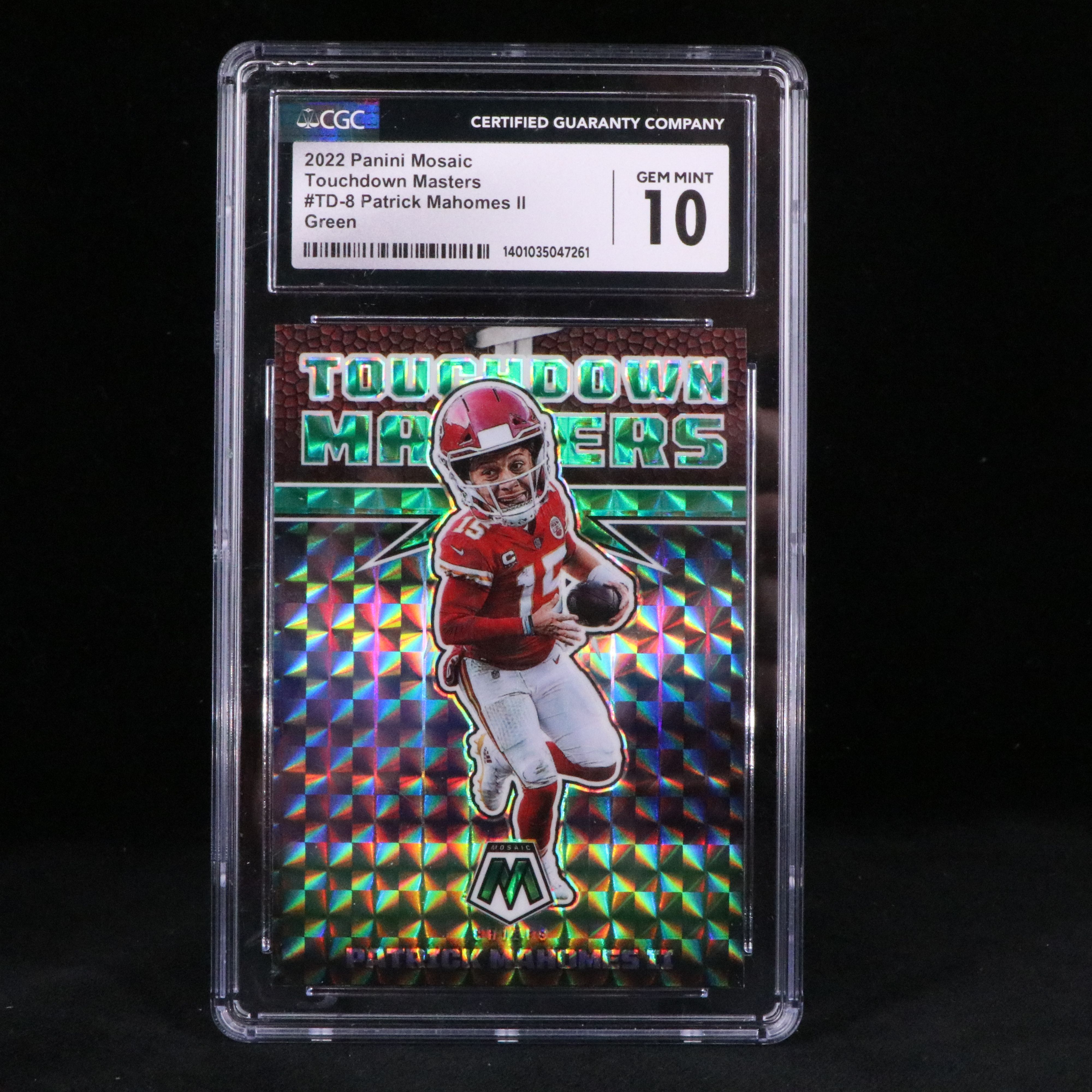 2022 Mosaic Patrick Mahomes Touchdown Masters Green Prizm Graded CGC 10