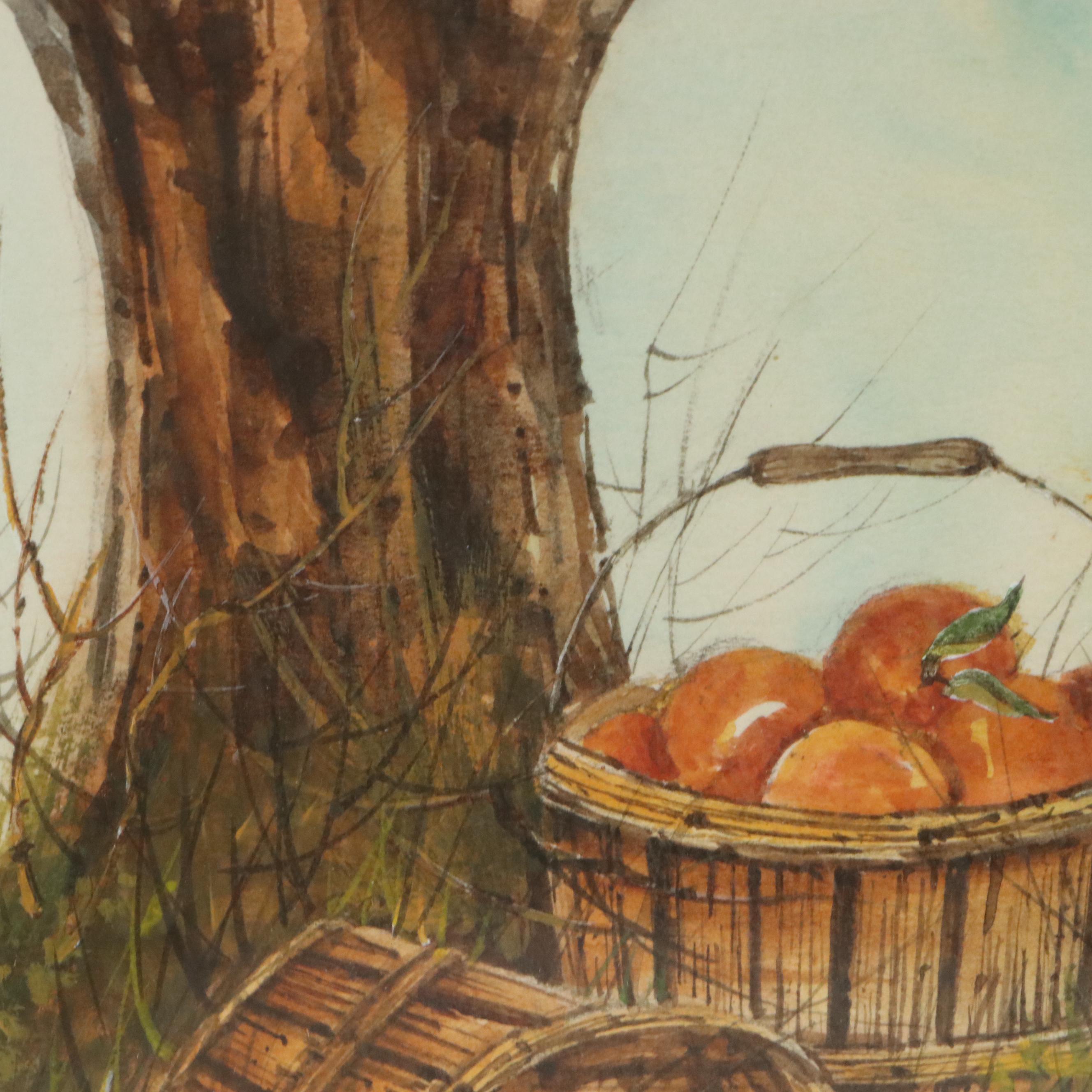 Pat Seibrid Watercolor Painting "Cider Time," Mid to Late 20th Century
