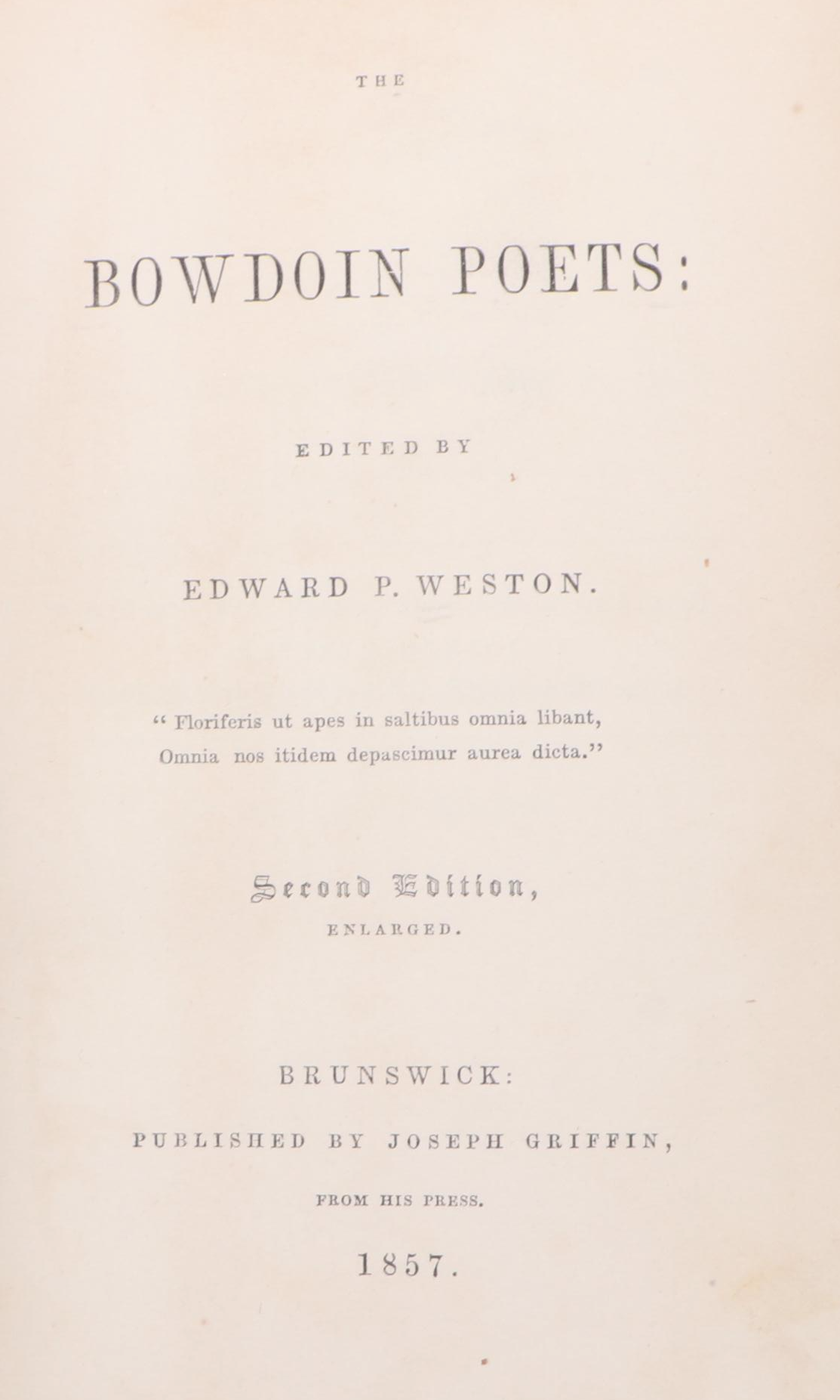Second Edition "Bowdoin Poets" by Edward P. Weston, 1857