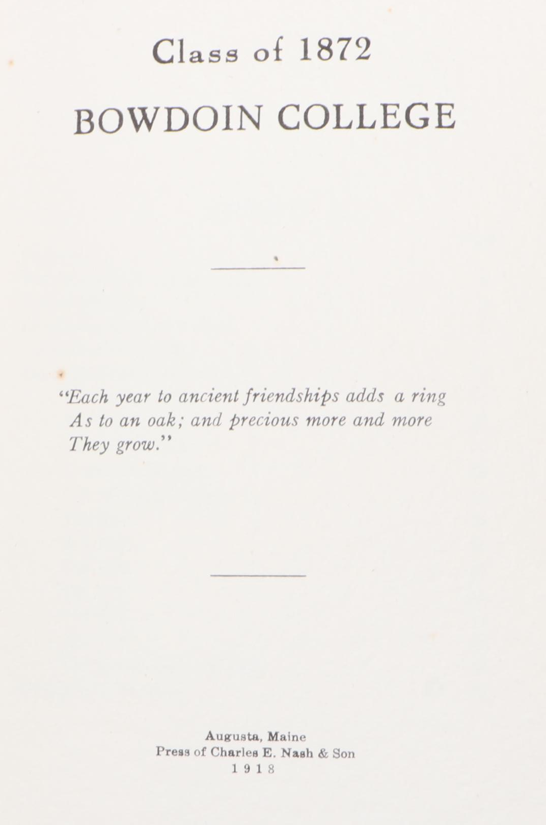 "Class of 1872 Bowdoin College" Foreword by J. S. Richards, 1918
