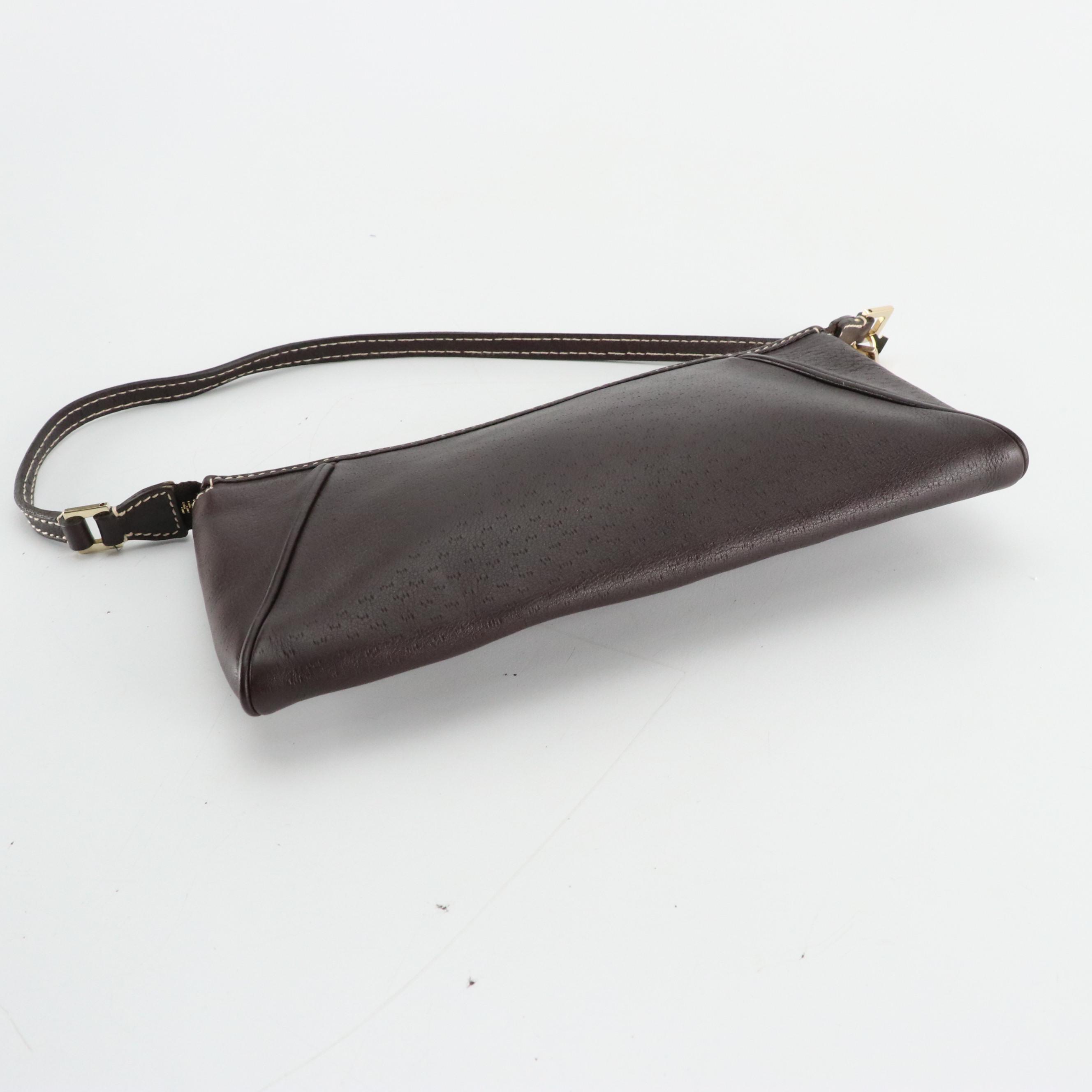 Salvatore Ferragamo Gancini Flat Shoulder Bag in Dark Chocolate Leather