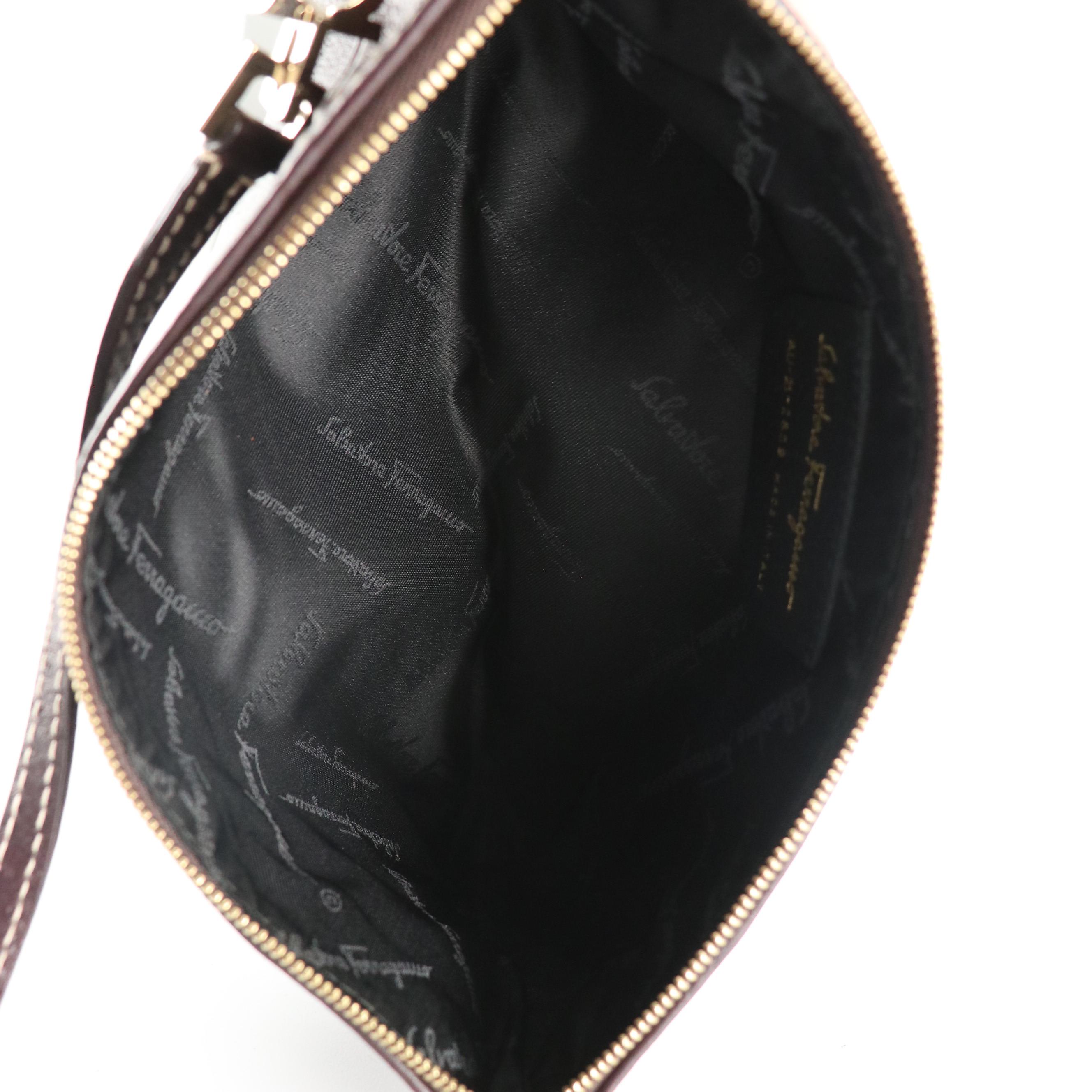 Salvatore Ferragamo Gancini Flat Shoulder Bag in Dark Chocolate Leather