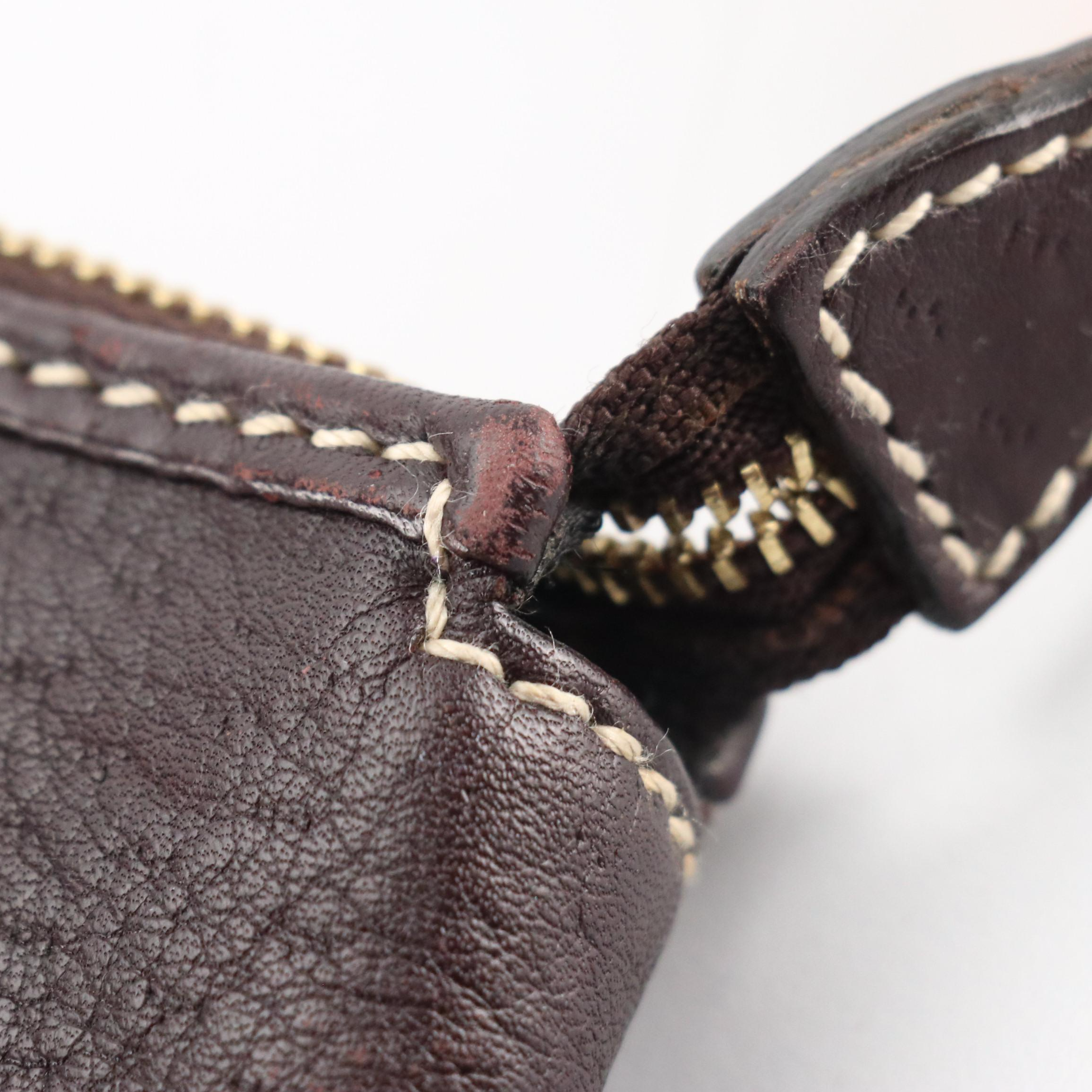 Salvatore Ferragamo Gancini Flat Shoulder Bag in Dark Chocolate Leather