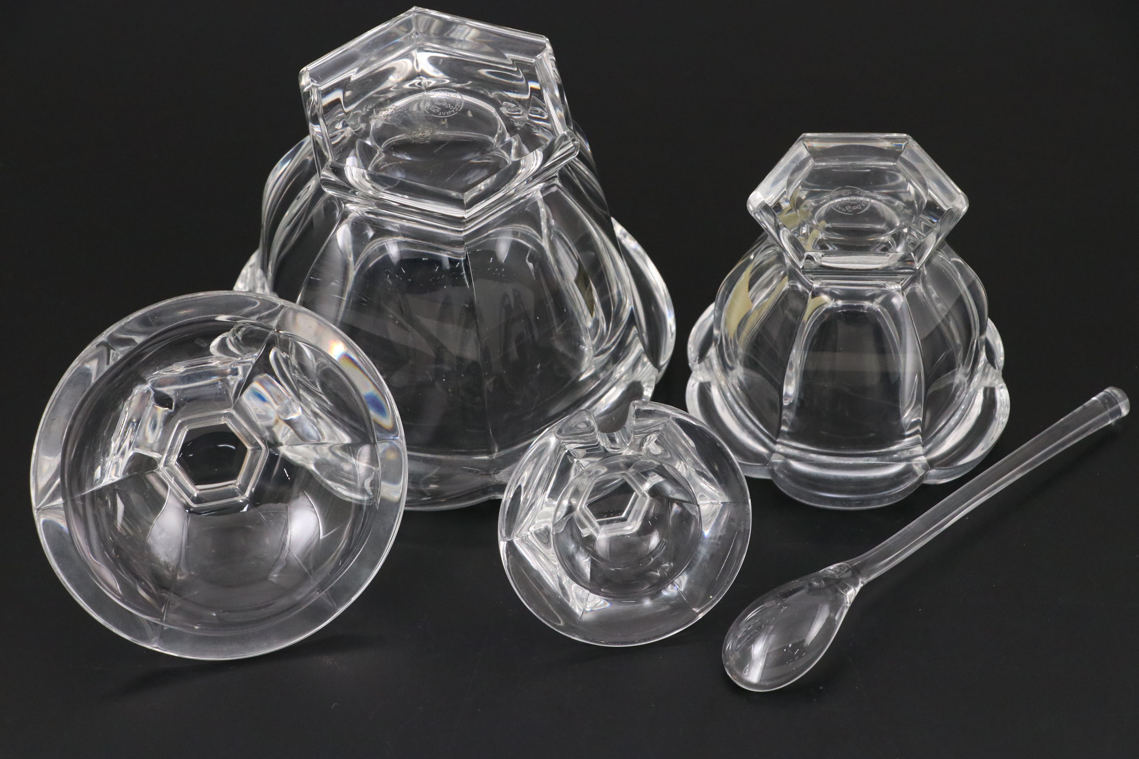 Baccarat "Harcourt Missouri" Crystal Sugar Bowl and Mustard Jar with Spoon