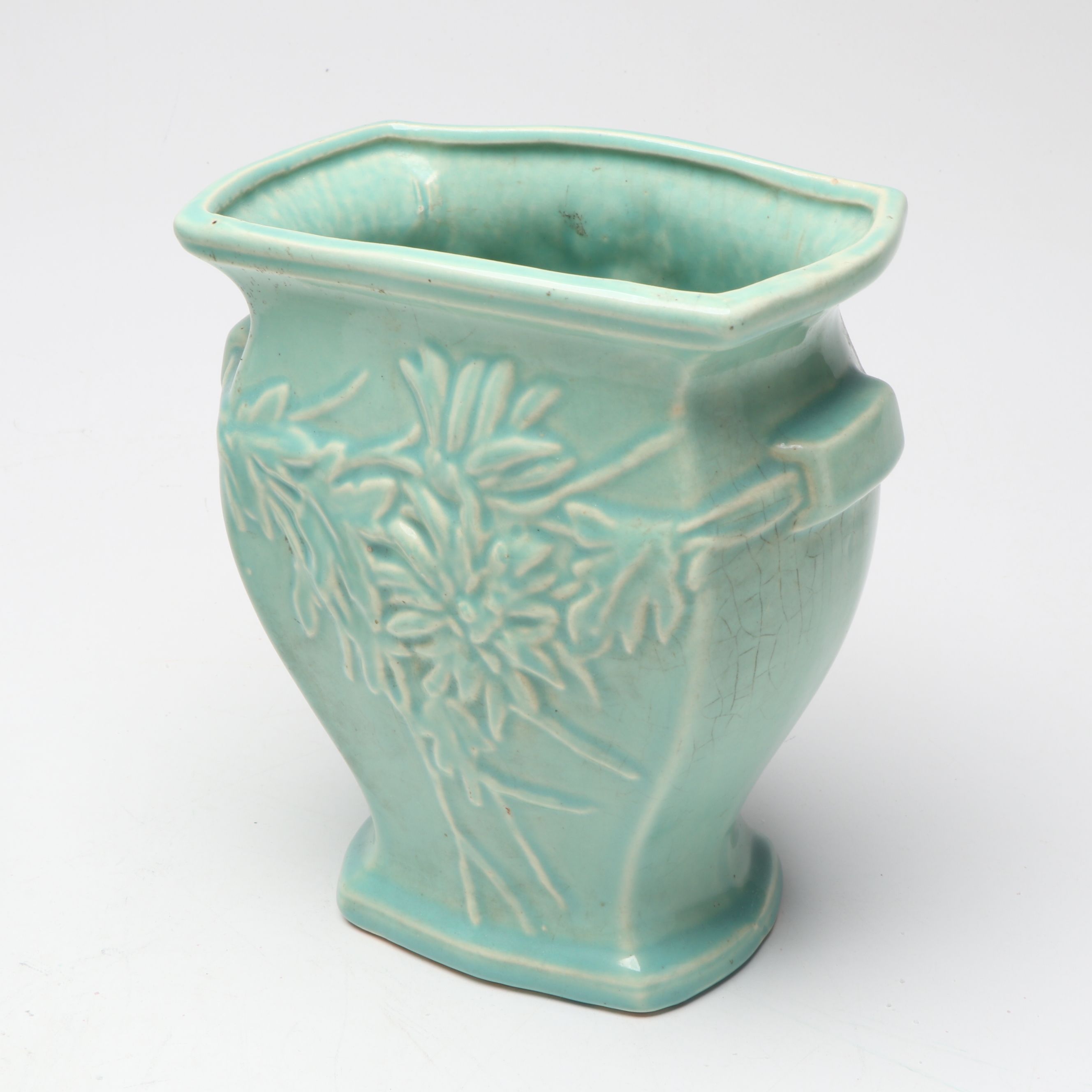 McCoy Pottery Floral Vase with Butterfly and Other Blue Ceramic planters