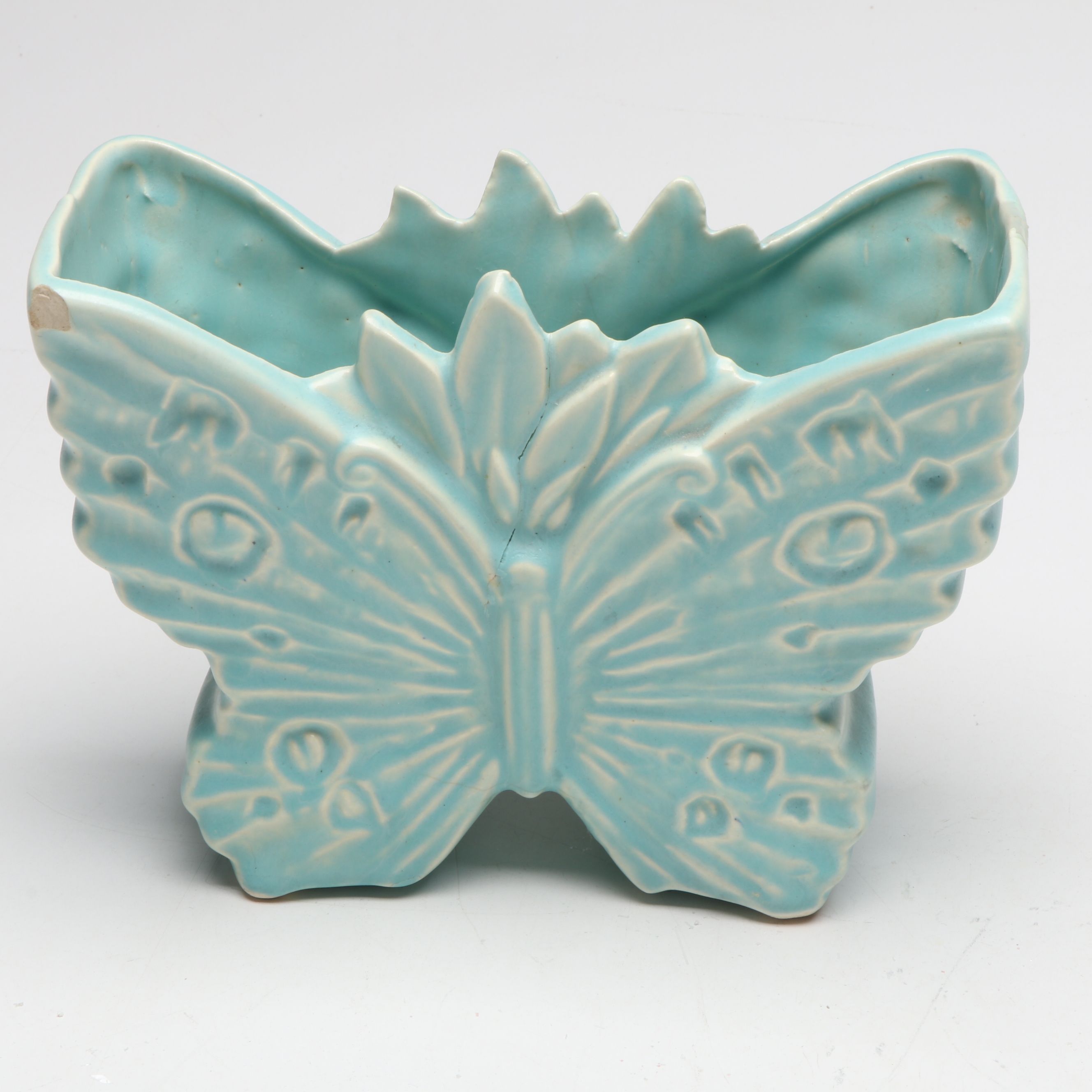 McCoy Pottery Floral Vase with Butterfly and Other Blue Ceramic planters