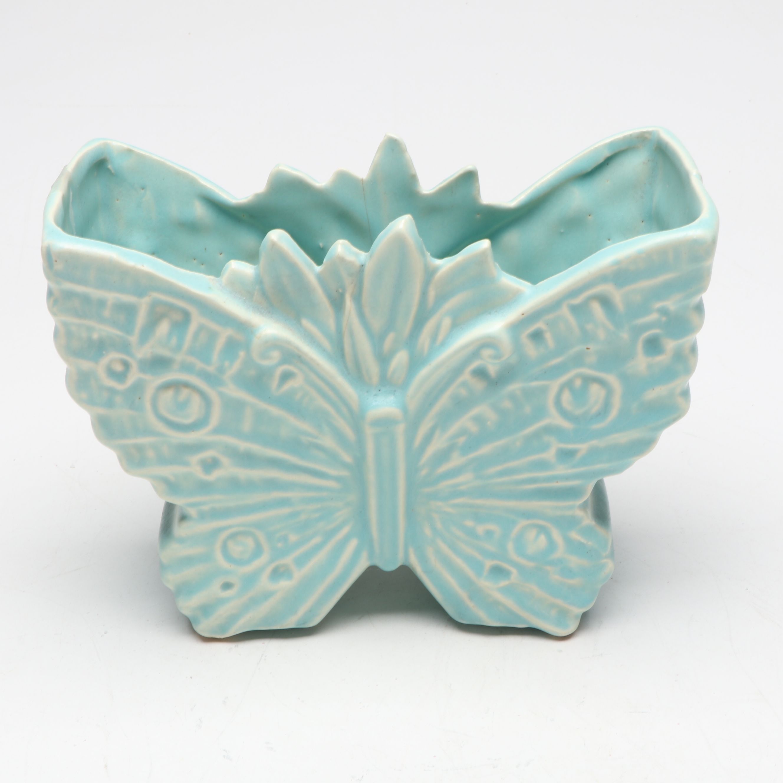 McCoy Pottery Floral Vase with Butterfly and Other Blue Ceramic planters