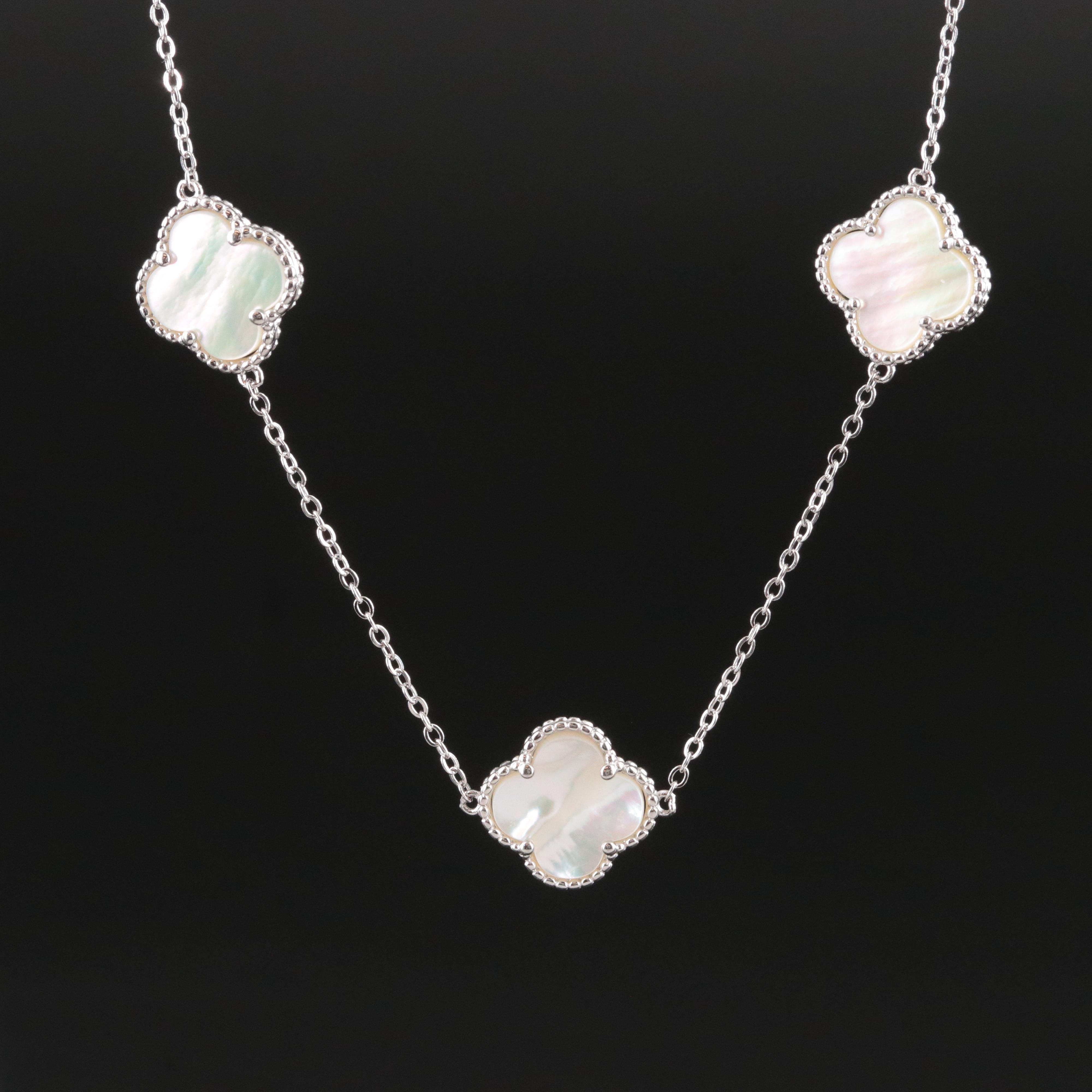 Sterling Mother-of-Pearl Quatrefoil Station Necklace