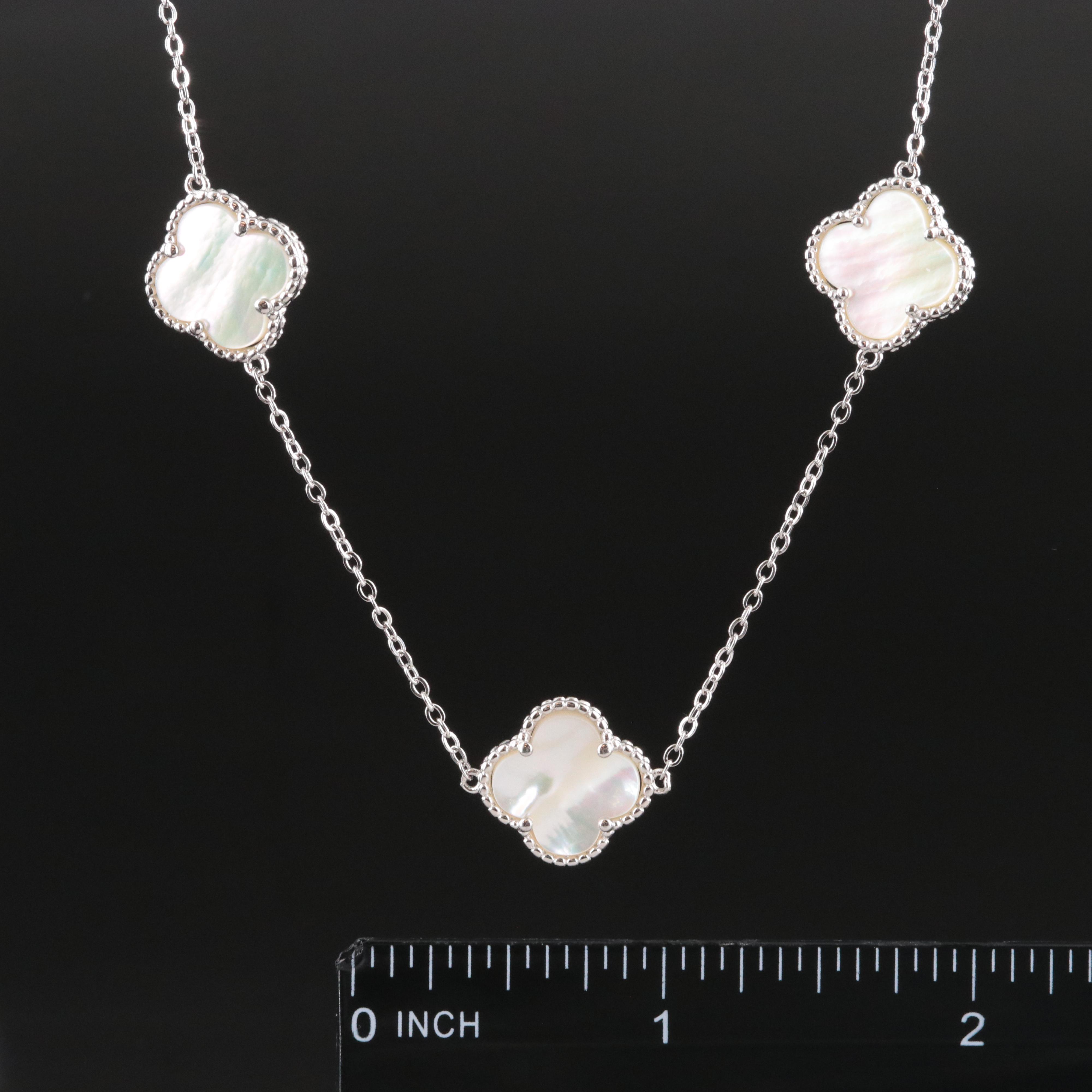 Sterling Mother-of-Pearl Quatrefoil Station Necklace