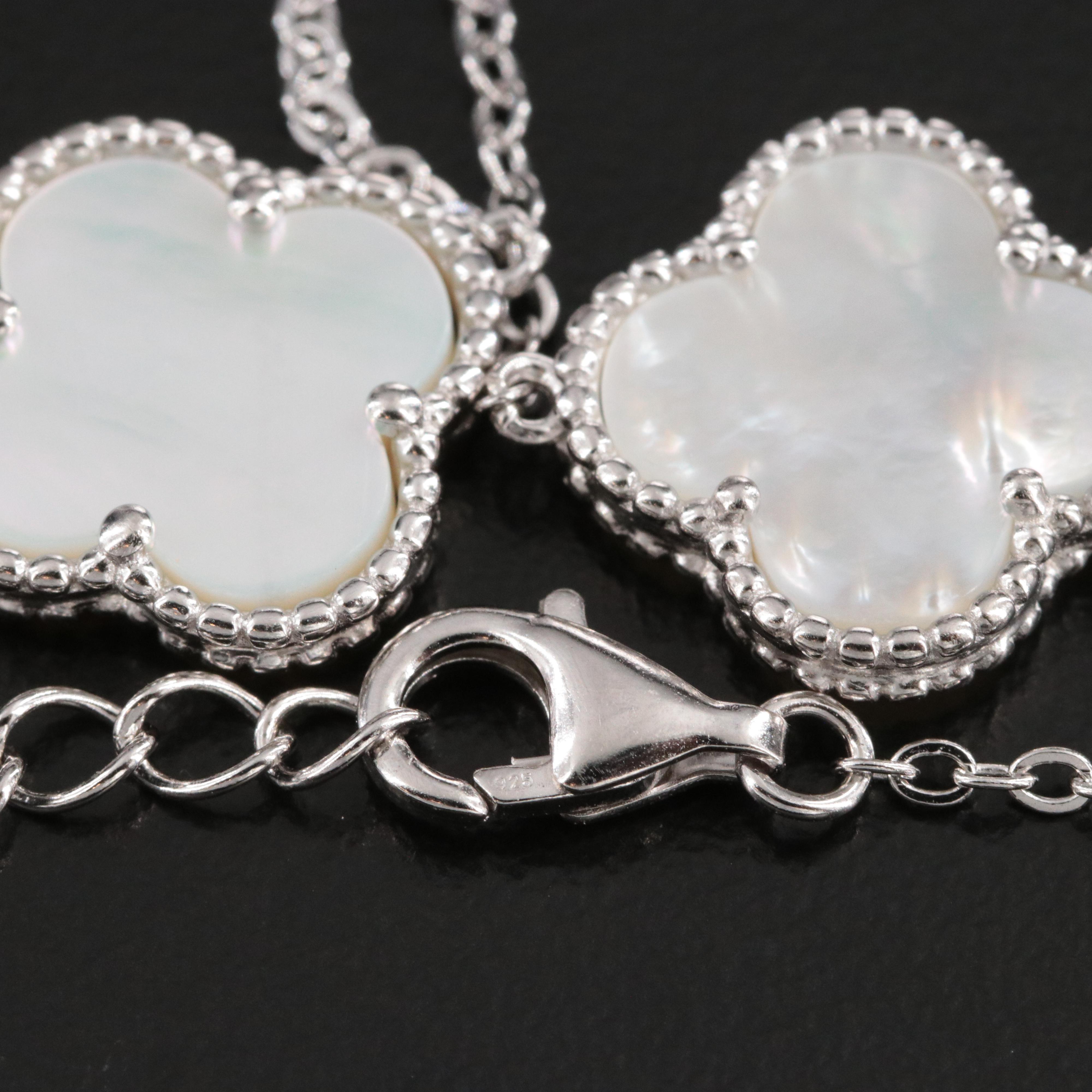 Sterling Mother-of-Pearl Quatrefoil Station Necklace