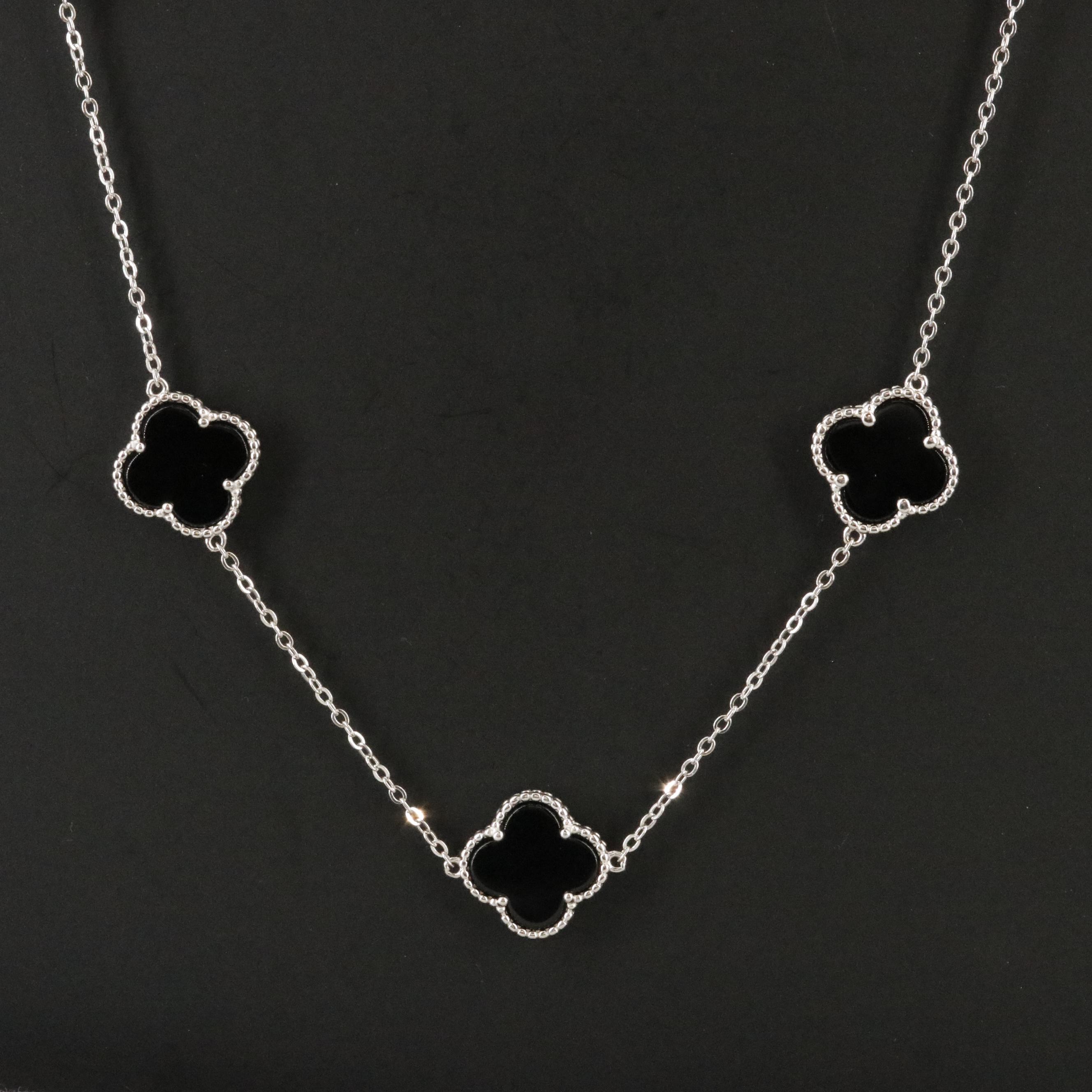 Sterling Black Onyx Quatrefoil Necklace