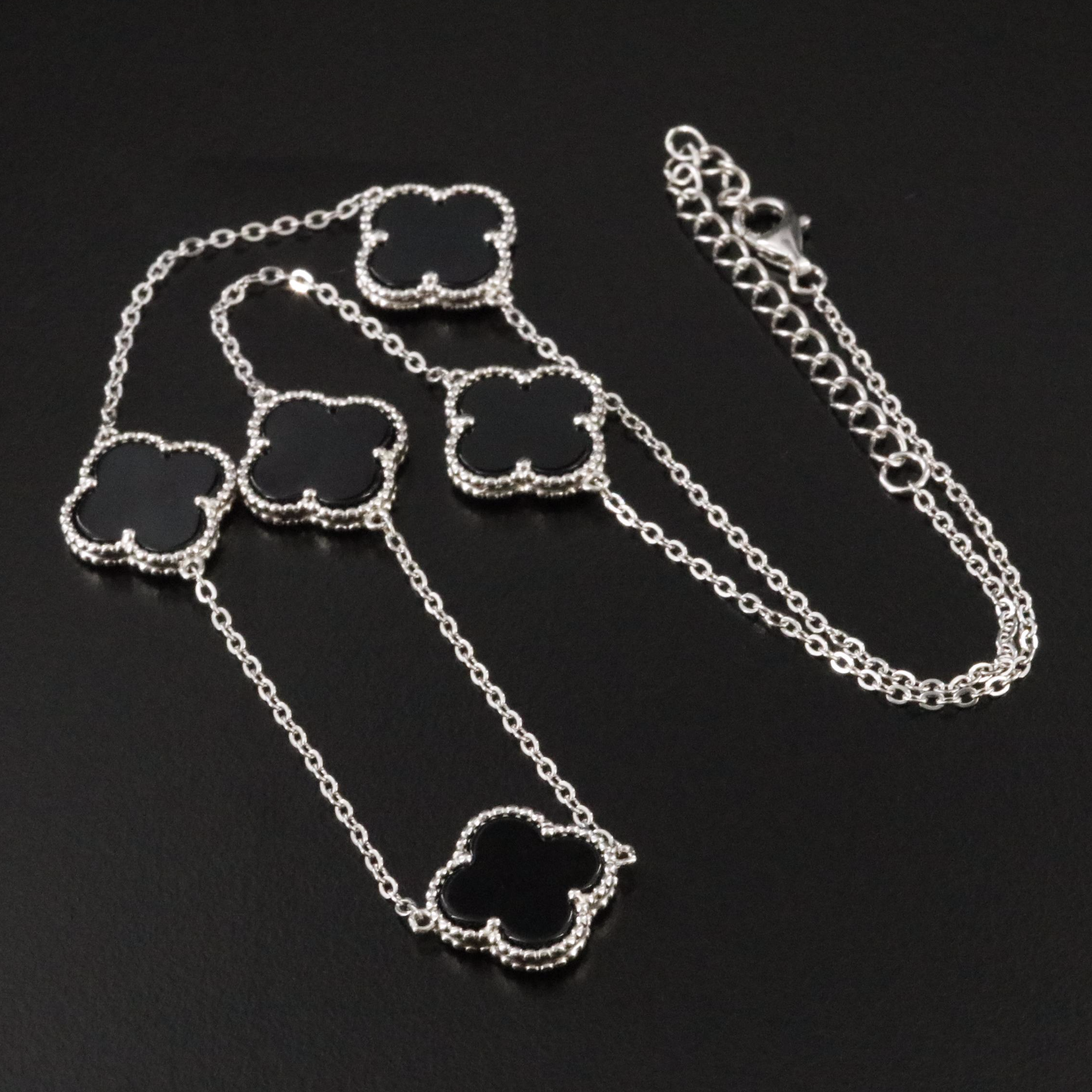 Sterling Black Onyx Quatrefoil Necklace