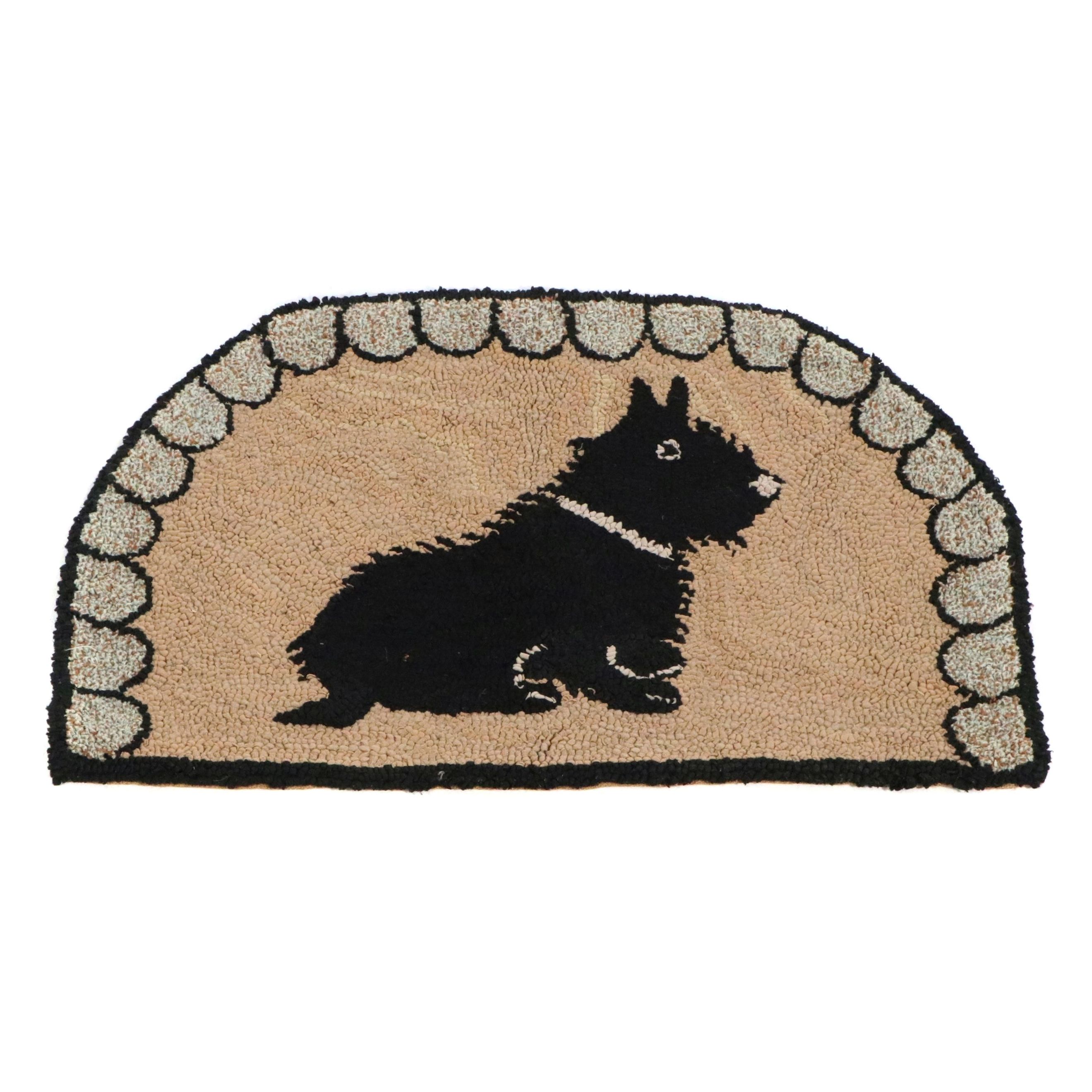 1'10 x 2'9 Handmade Hooked Scottie Dog Door Mat