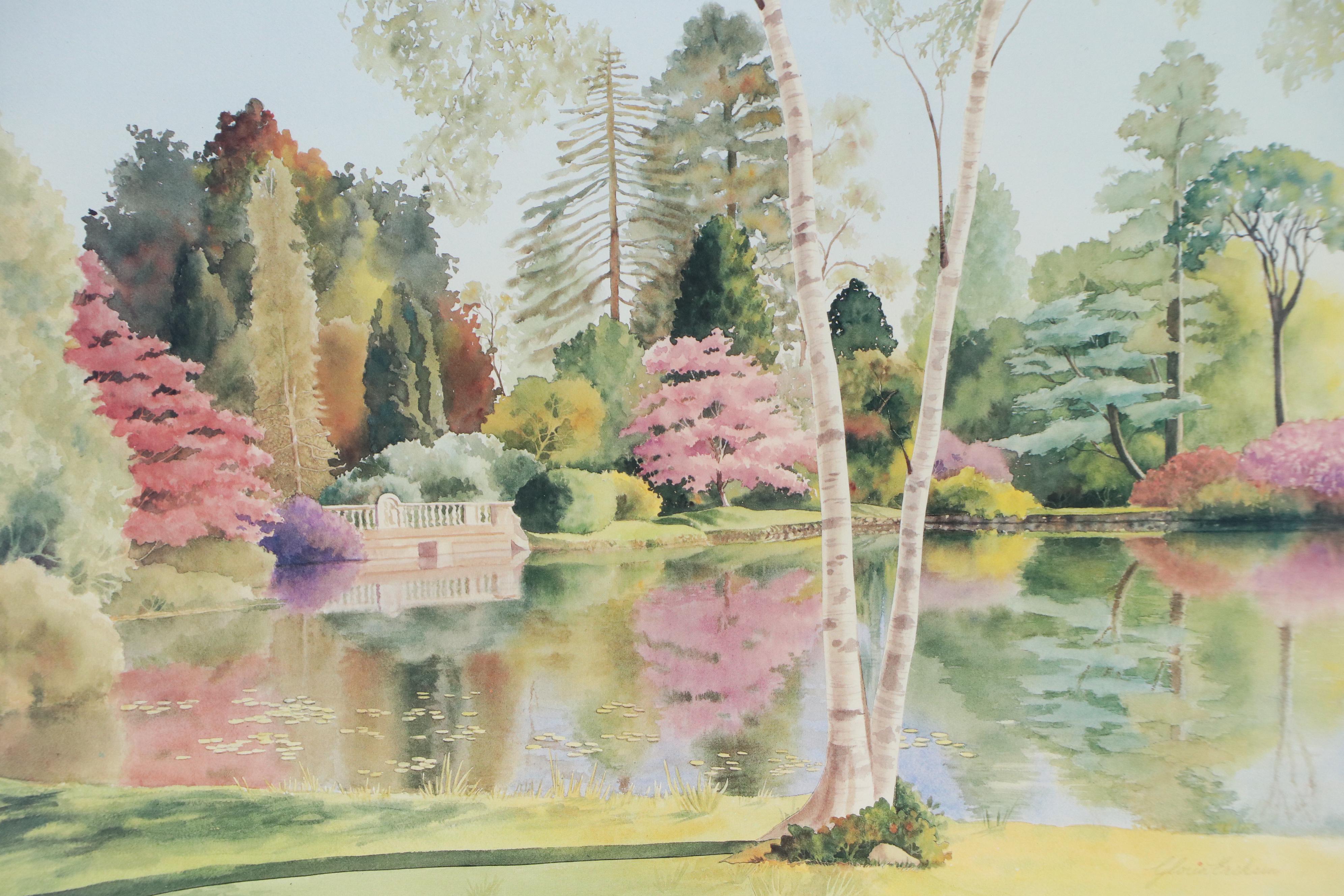 After Gloria Eriksen Offset Lithograph "Reflecting Pond," Circa 1992
