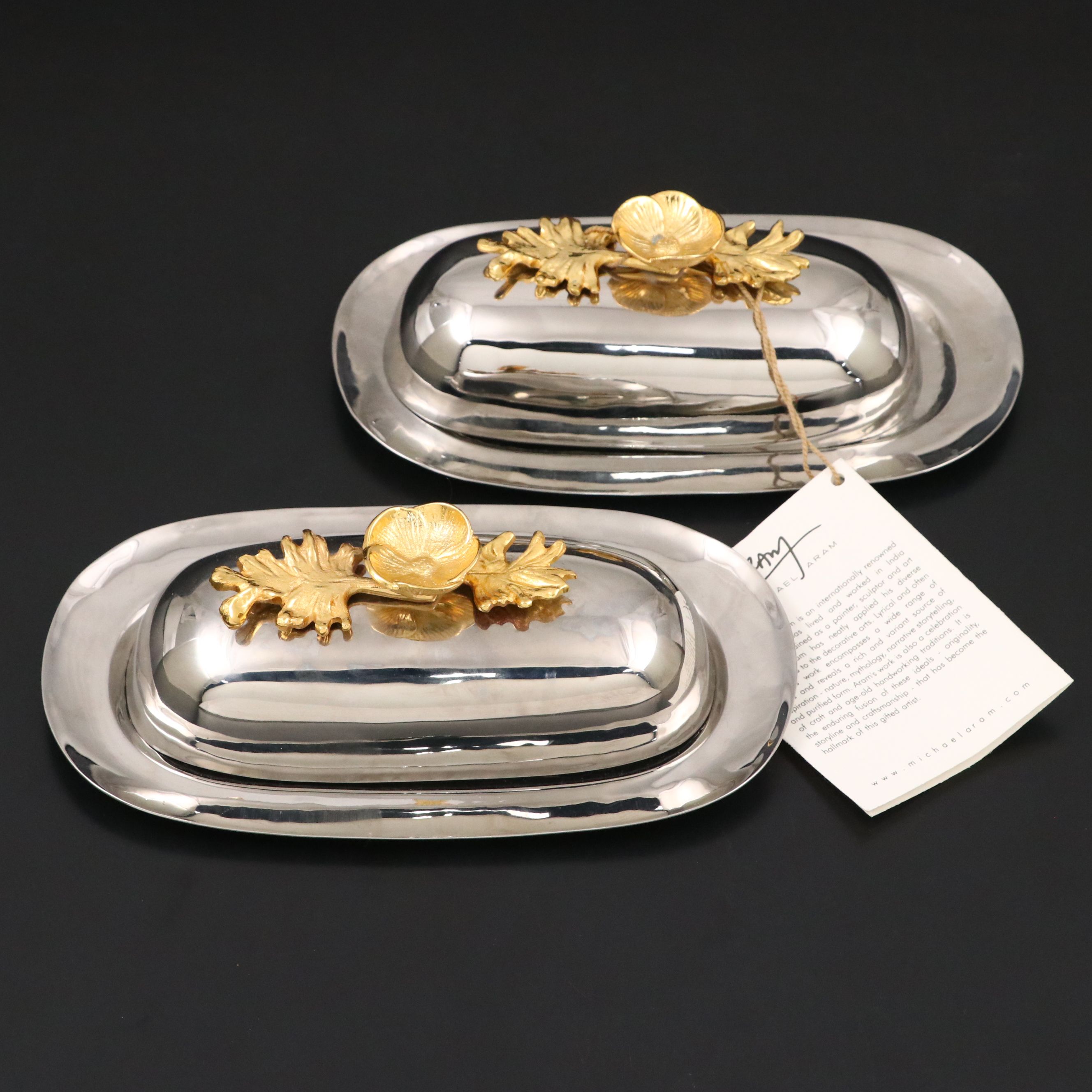 Michael Aram "Buttercup" Stainless Steel and Gold Plate Butter Dishes