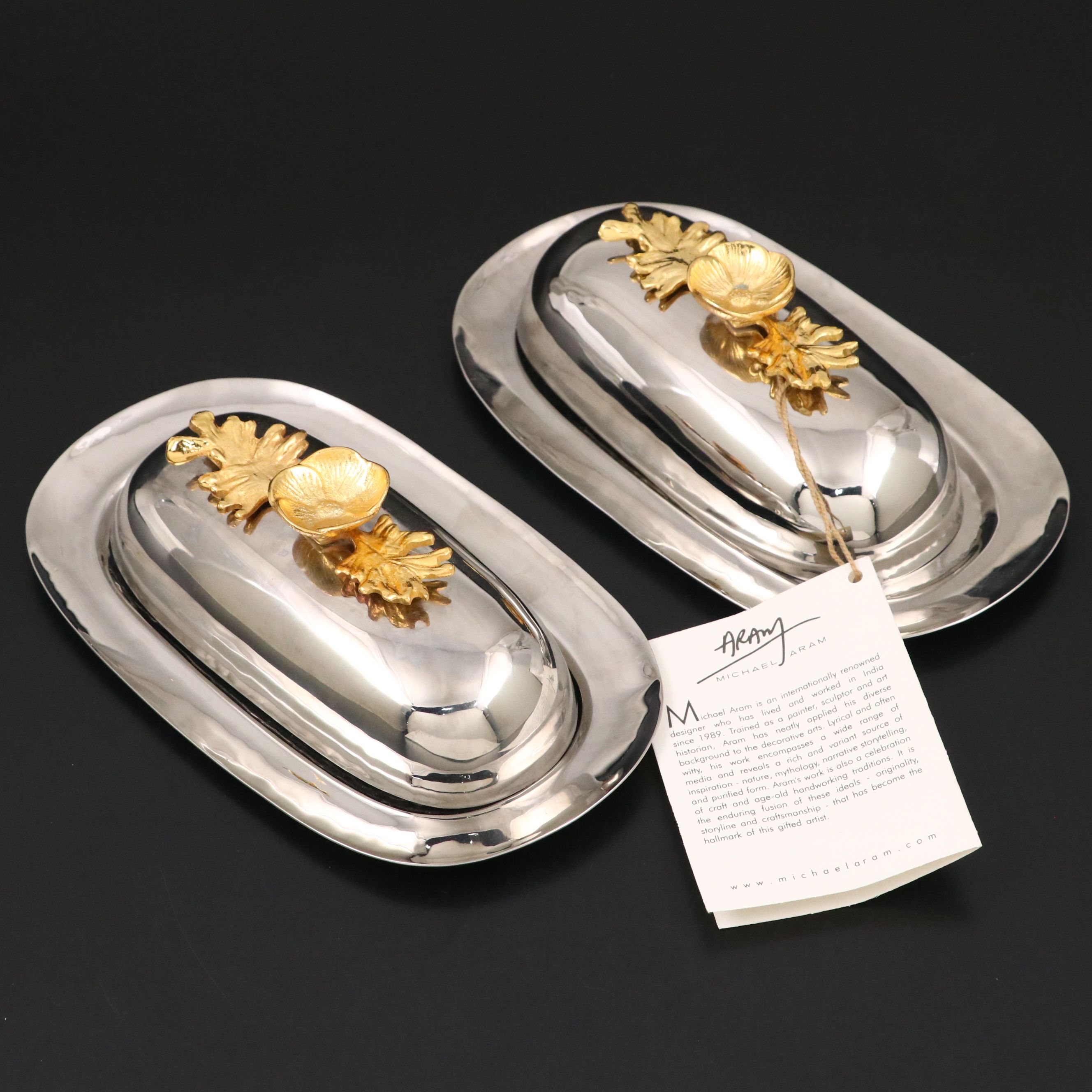Michael Aram "Buttercup" Stainless Steel and Gold Plate Butter Dishes