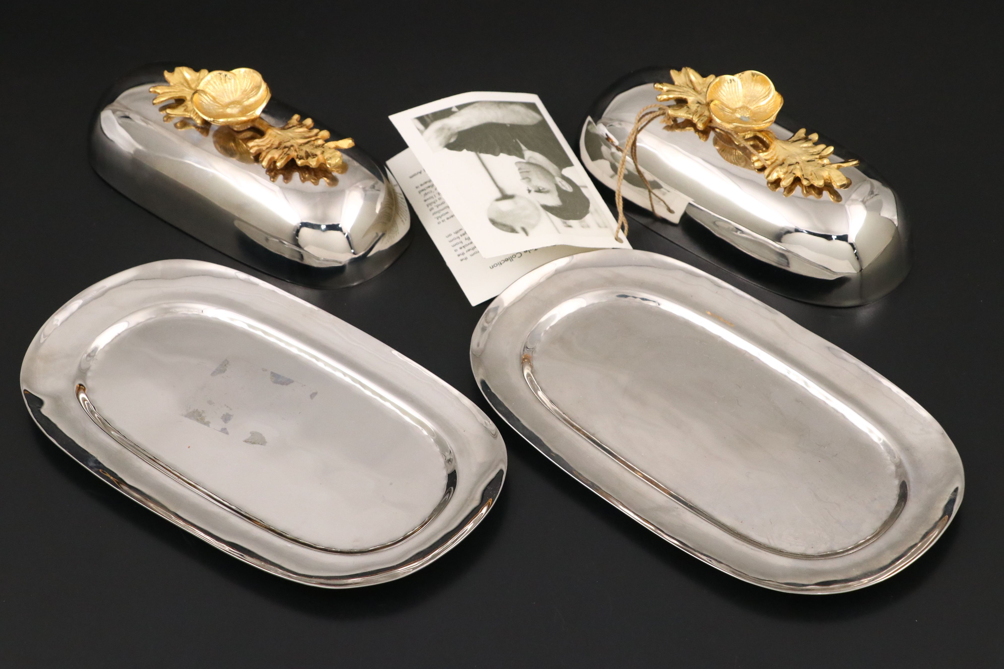 Michael Aram "Buttercup" Stainless Steel and Gold Plate Butter Dishes