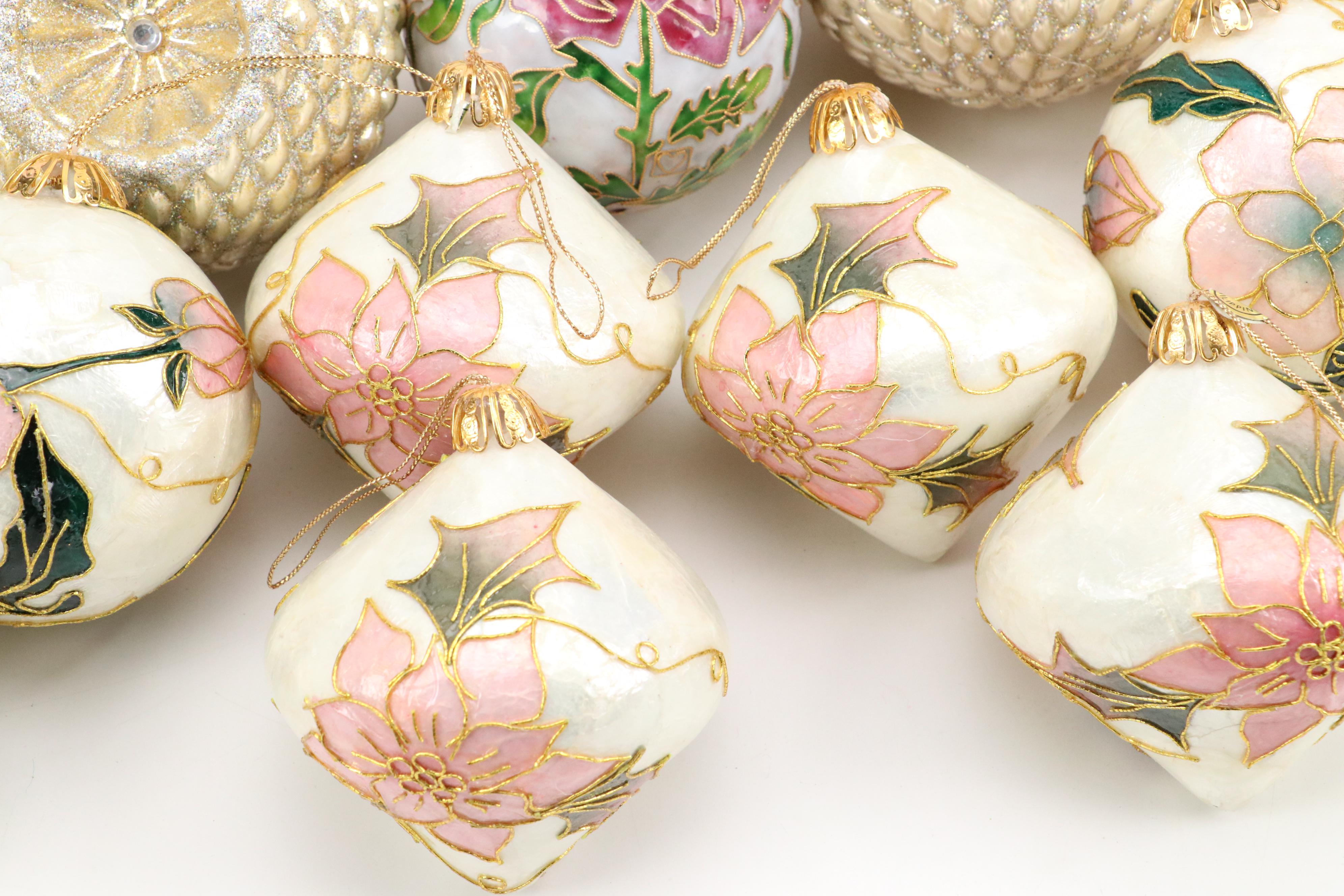 Hand-Embellished Fabric Ornaments with Other Pink and White Ornaments