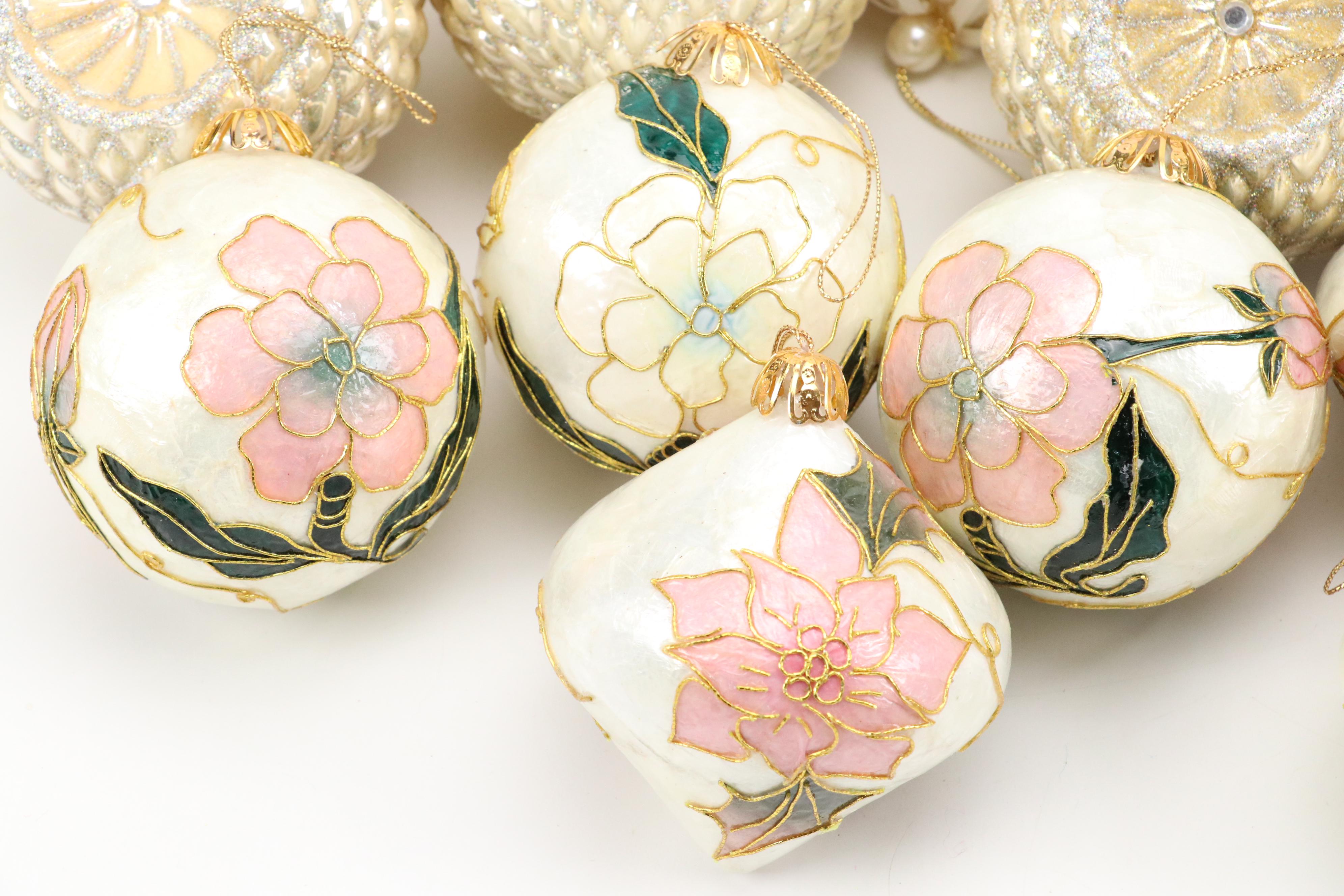Hand-Embellished Fabric Ornaments with Other Pink and White Ornaments