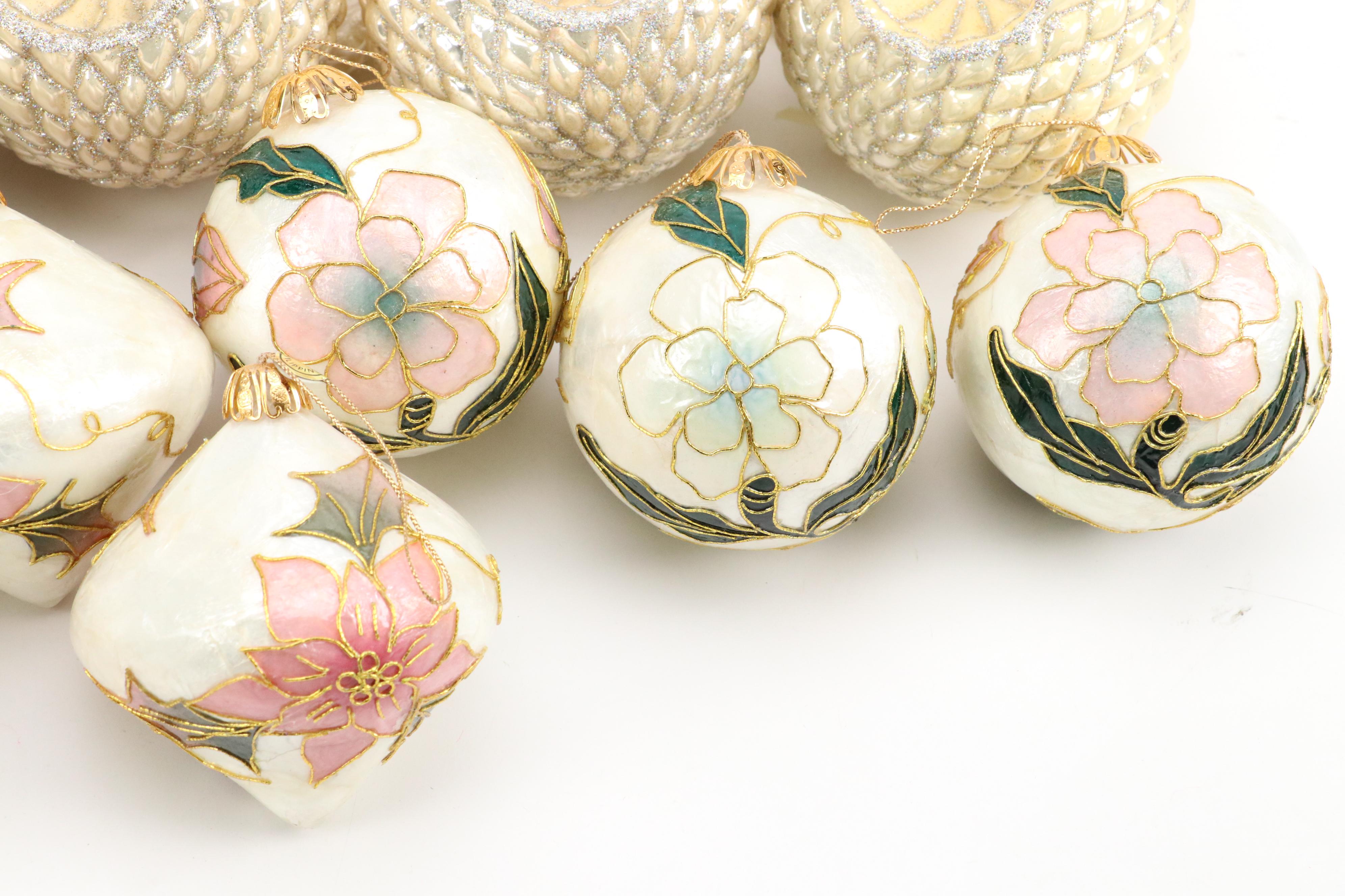 Hand-Embellished Fabric Ornaments with Other Pink and White Ornaments