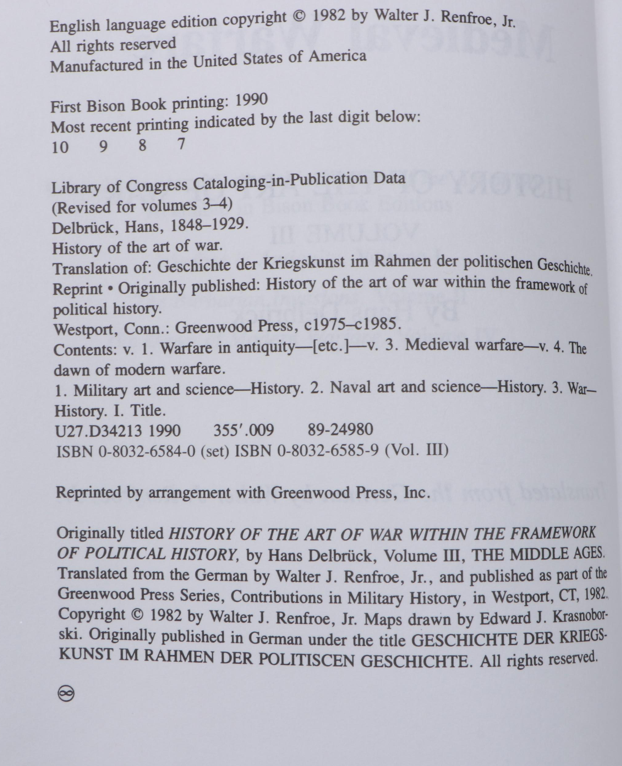 "History of the Art of War" Vol. II–III by Hans Delbrück, 1990