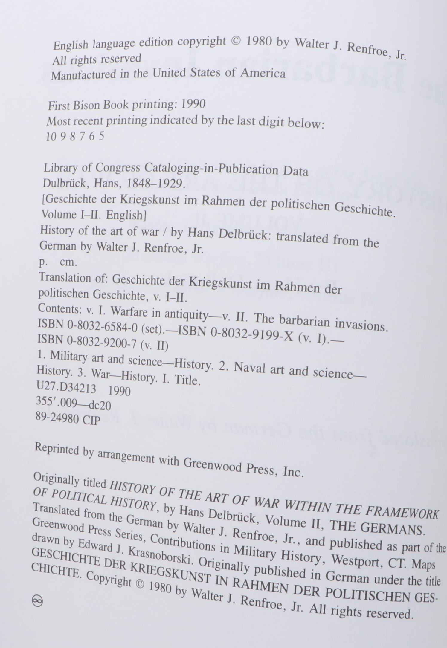 "History of the Art of War" Vol. II–III by Hans Delbrück, 1990