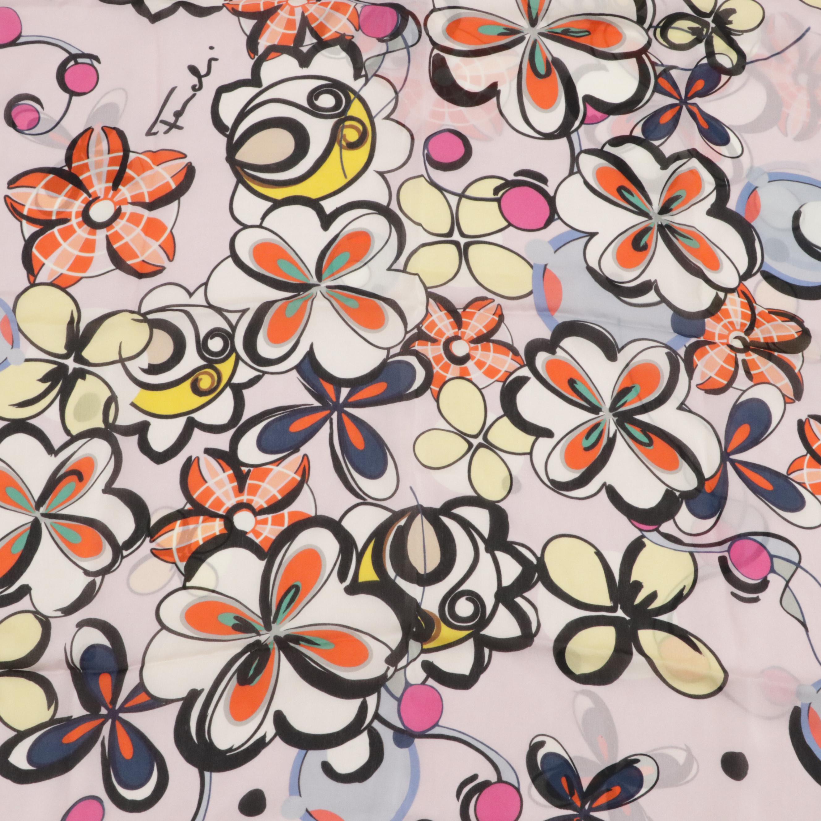 Fendi Multicolor Floral Print Sheer Silk Scarf