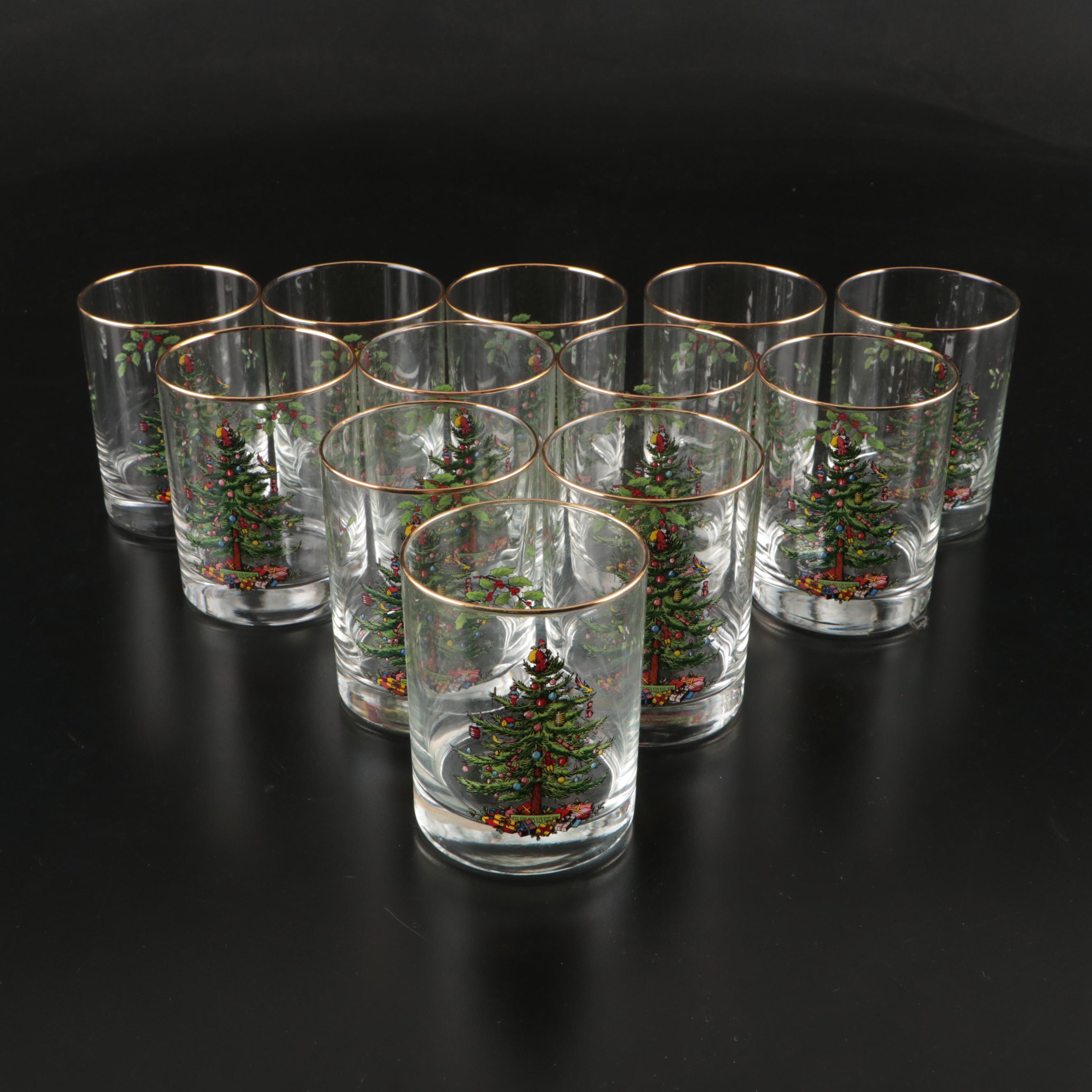 Spode "Christmas Tree" Pitcher, Ice Bucket and Cocktail Glasses